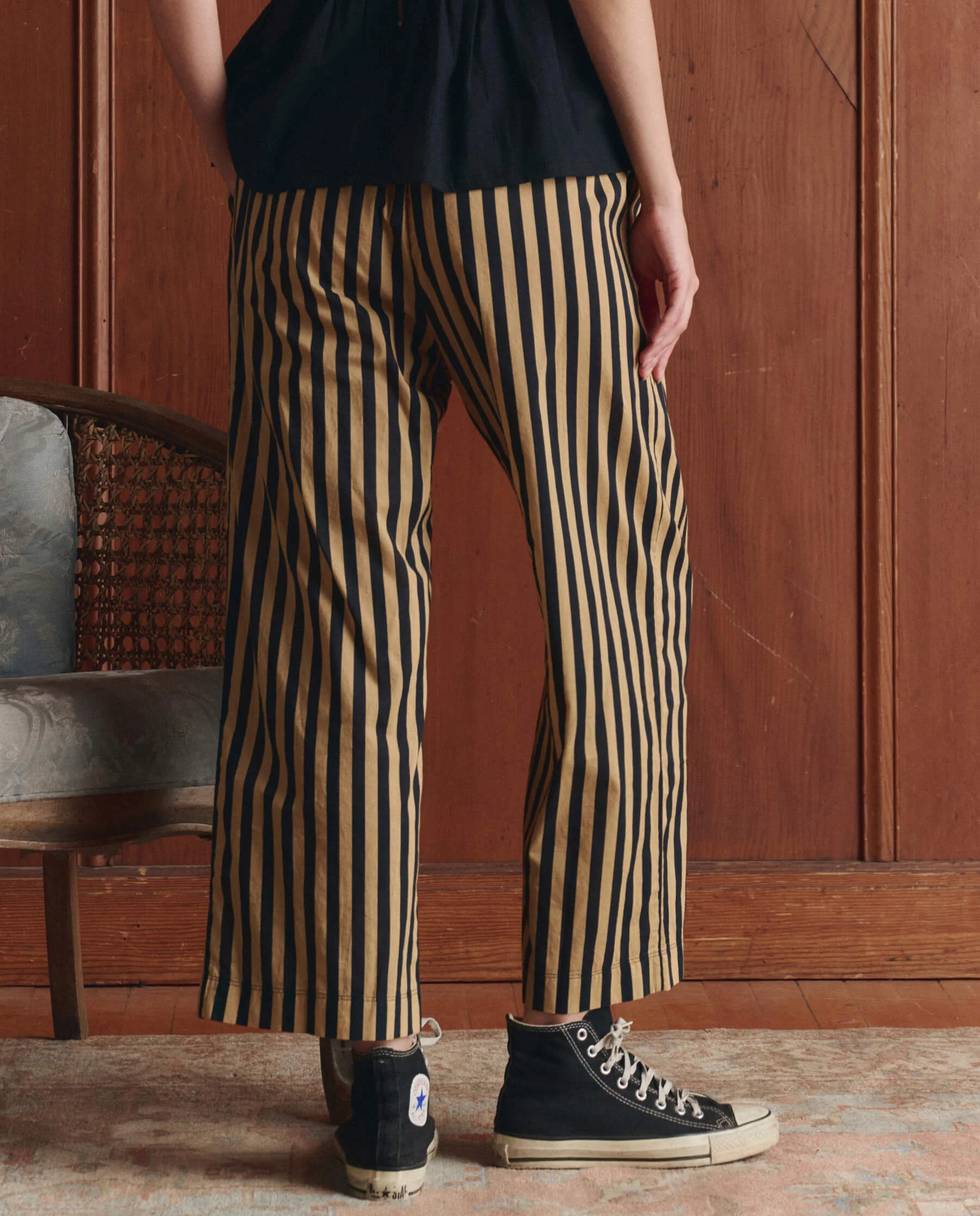 The Everyday Pull On Pant. -- Khaki/Black Club Stripe - Image 3