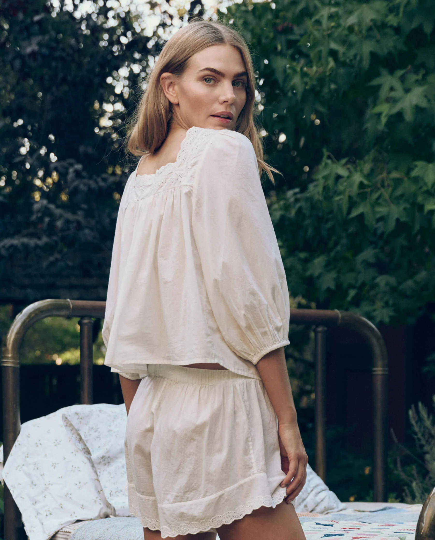 The Eyelet Button Sleep Top. -- True White - Image 4