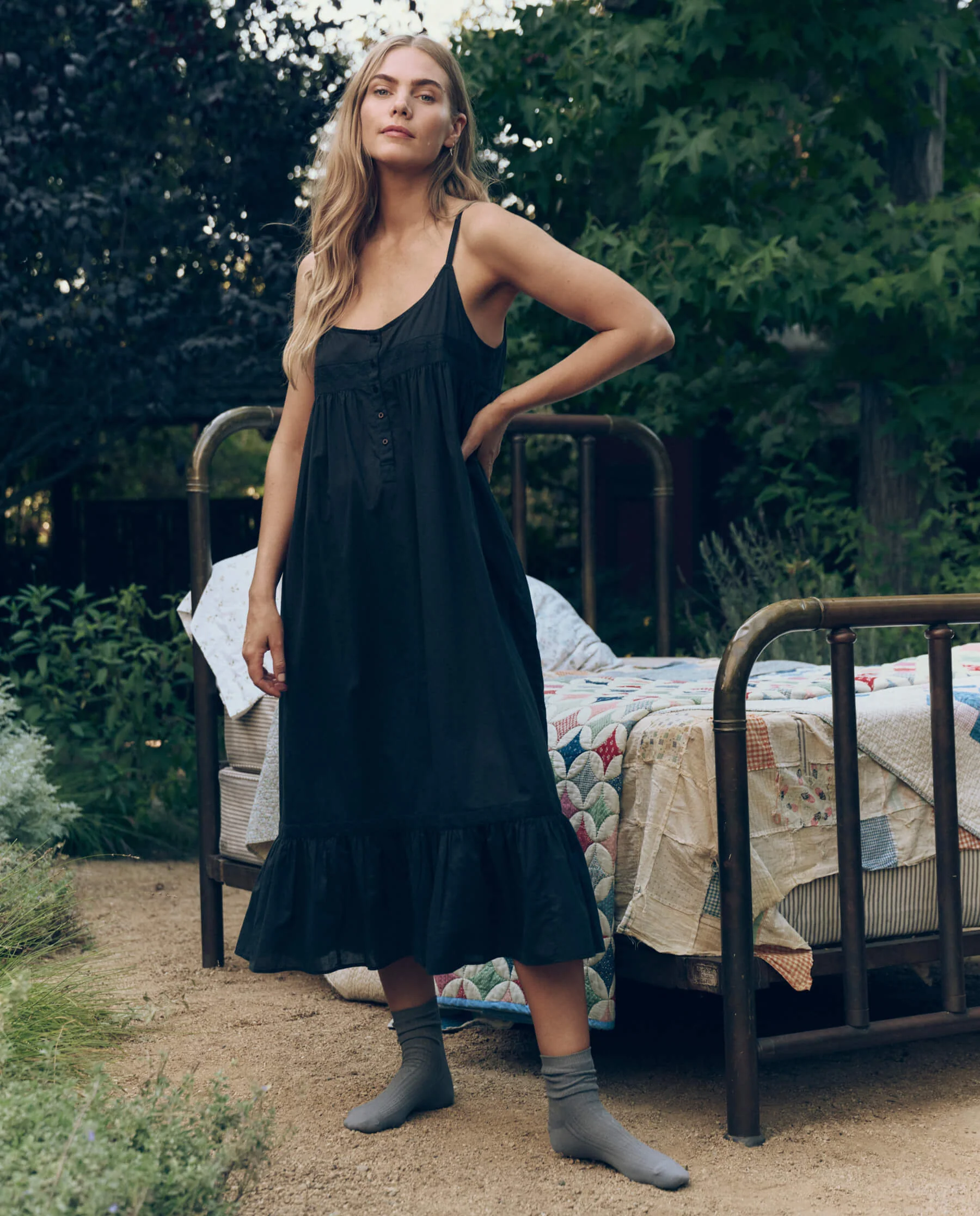The Eyelet Ruffle Tank Night Dress. -- Black - Image 3
