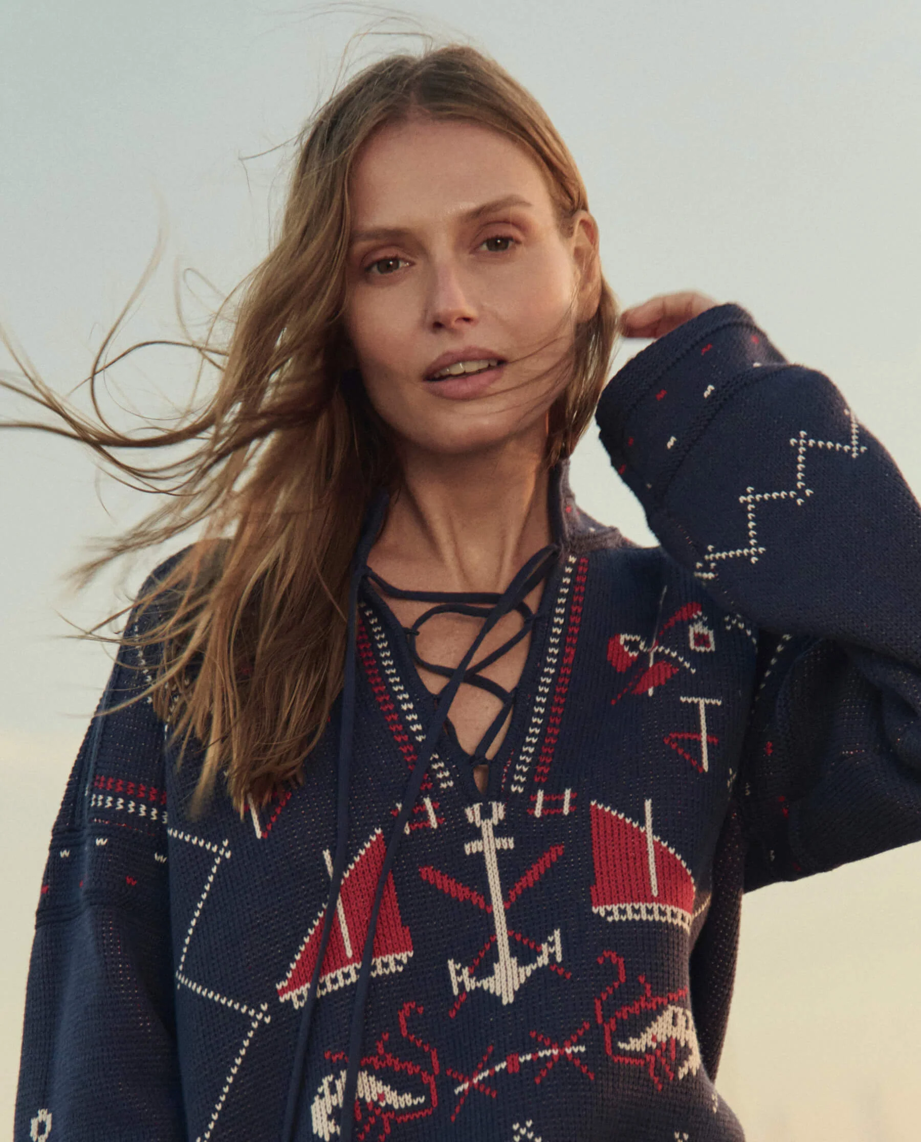 The Fisherman Laceup Pullover. -- Navy - Image 5