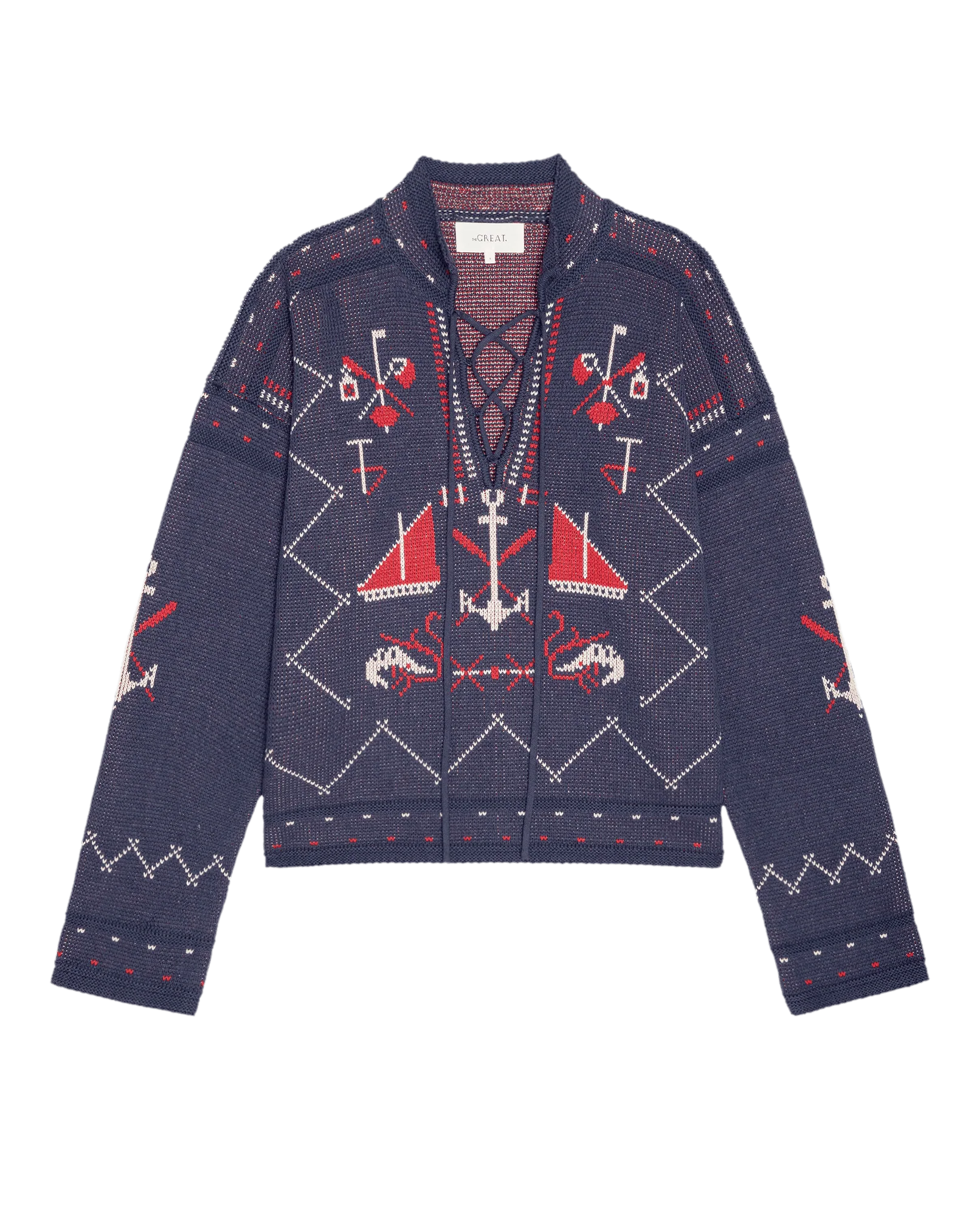 The Fisherman Laceup Pullover. -- Navy - Image 6