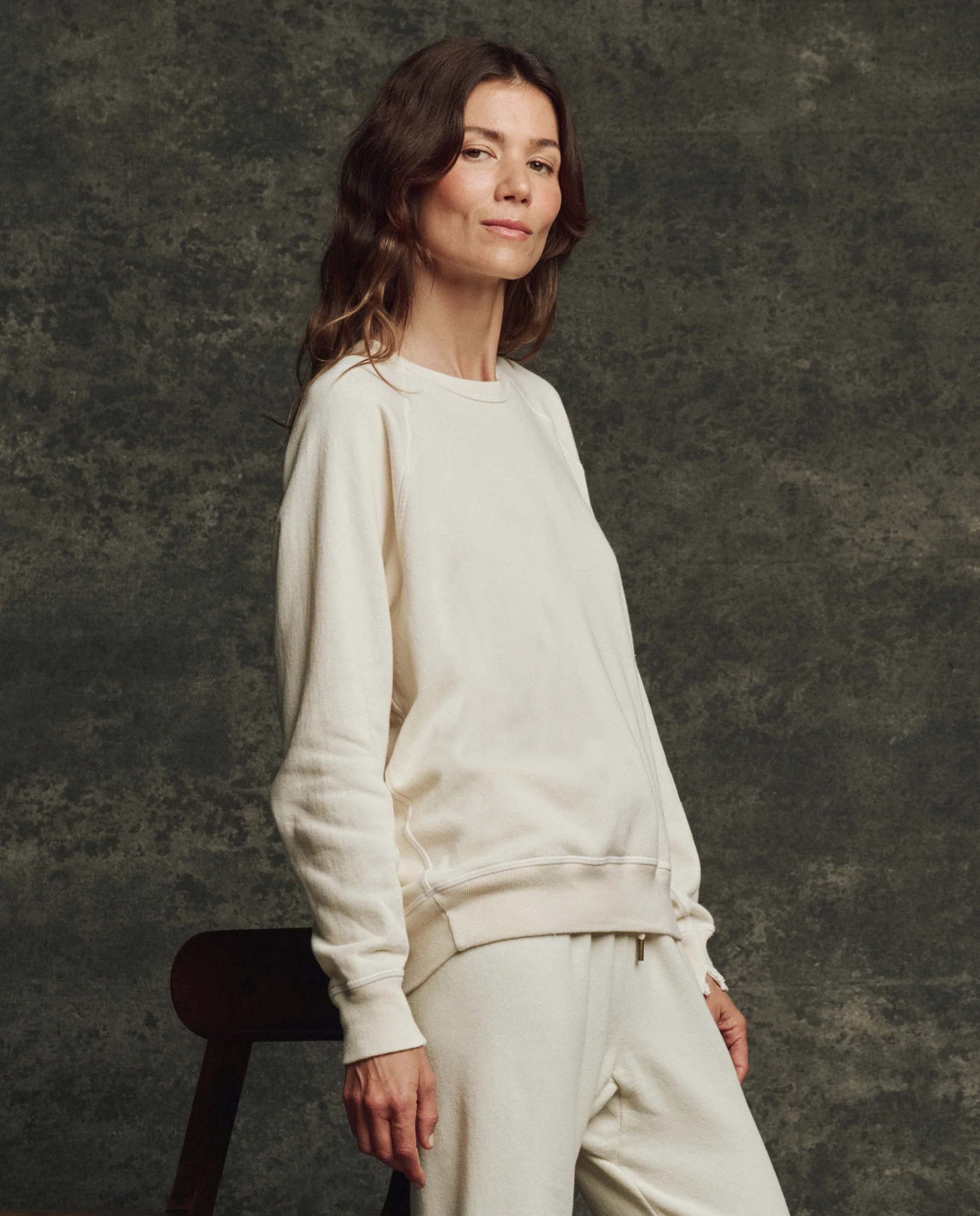 The Fleece College Sweatshirt. Solid -- Washed White - Image 3