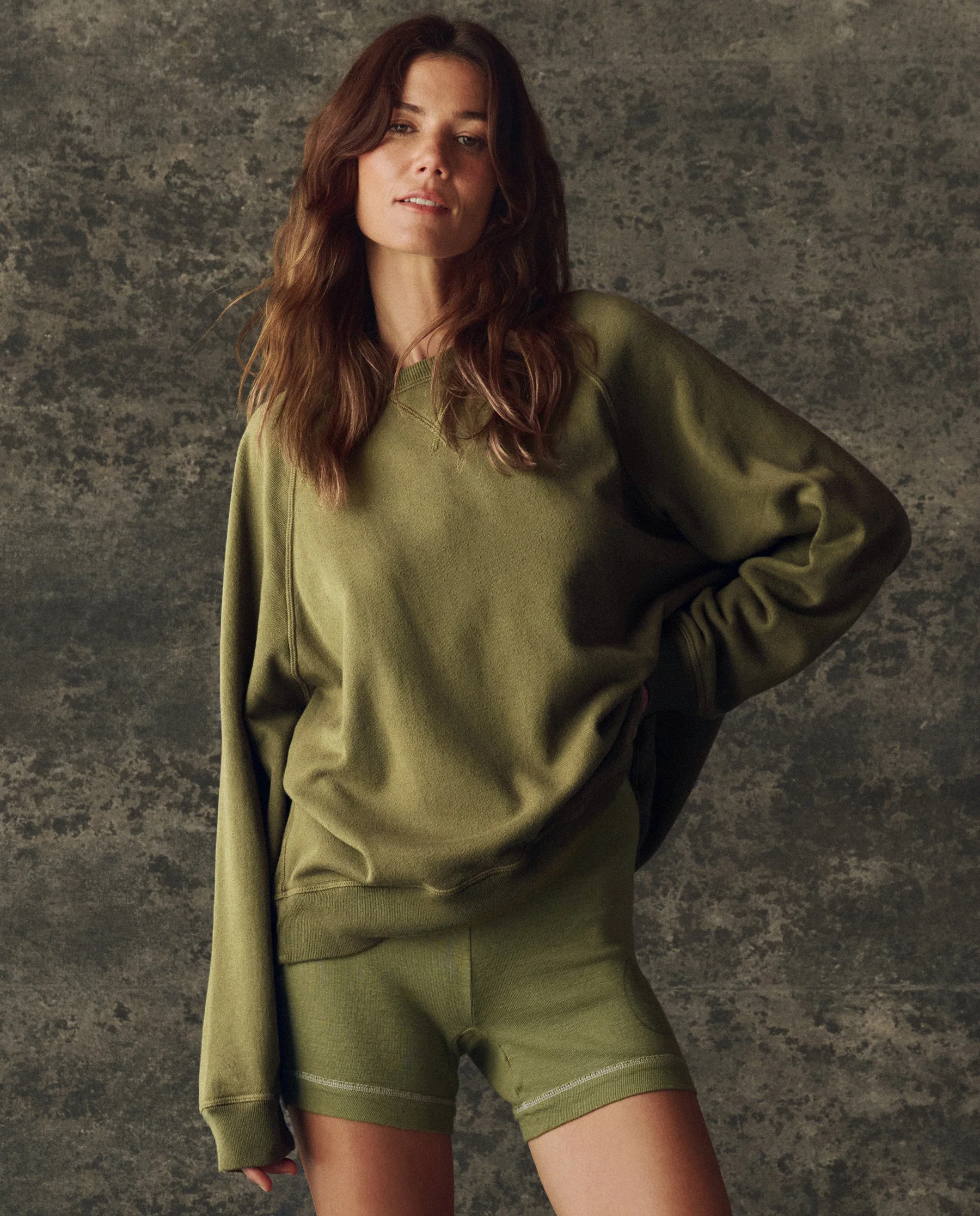 The Fleece Slouch Sweatshirt. Solid -- Army - Image 2