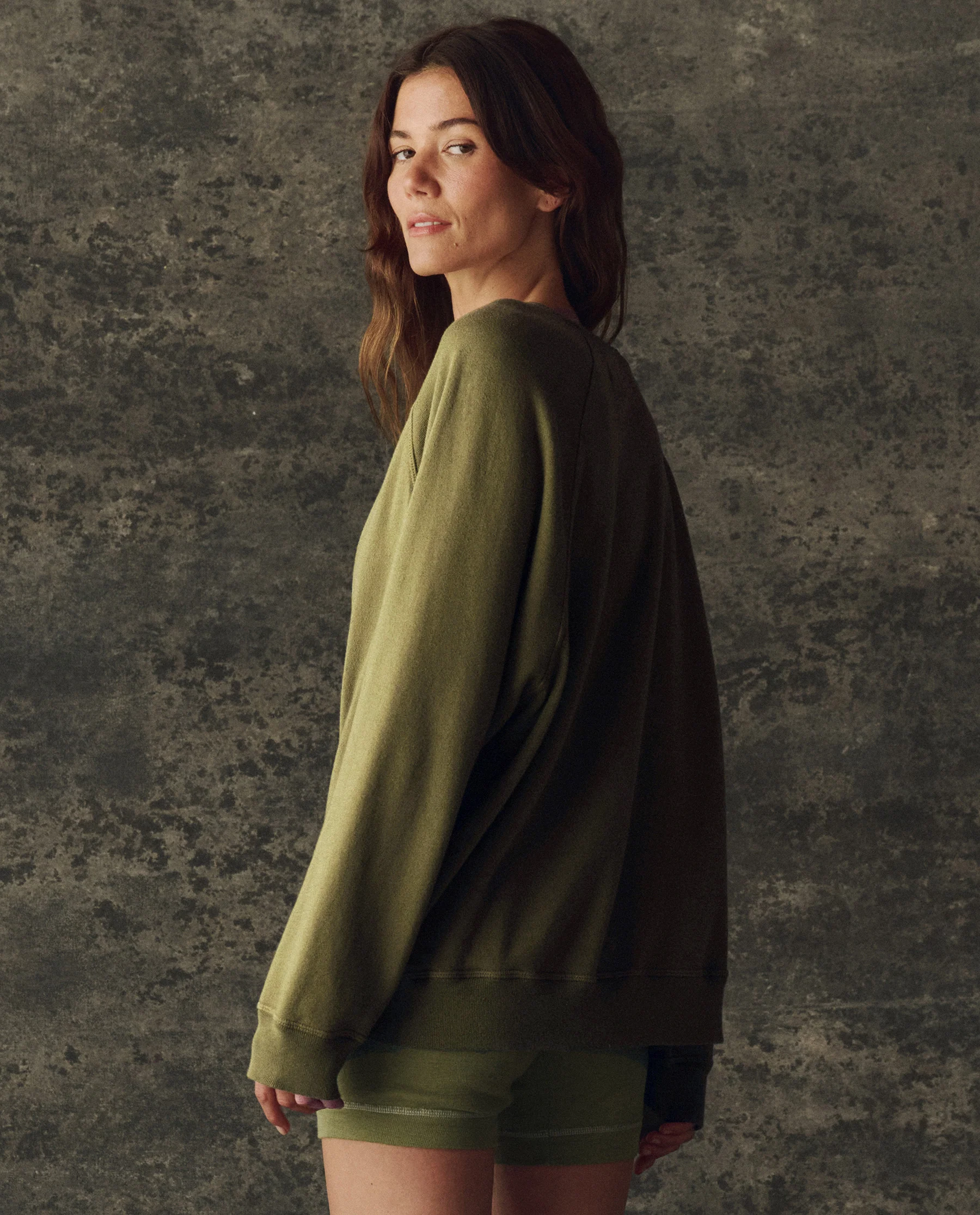 The Fleece Slouch Sweatshirt. Solid -- Army - Image 3