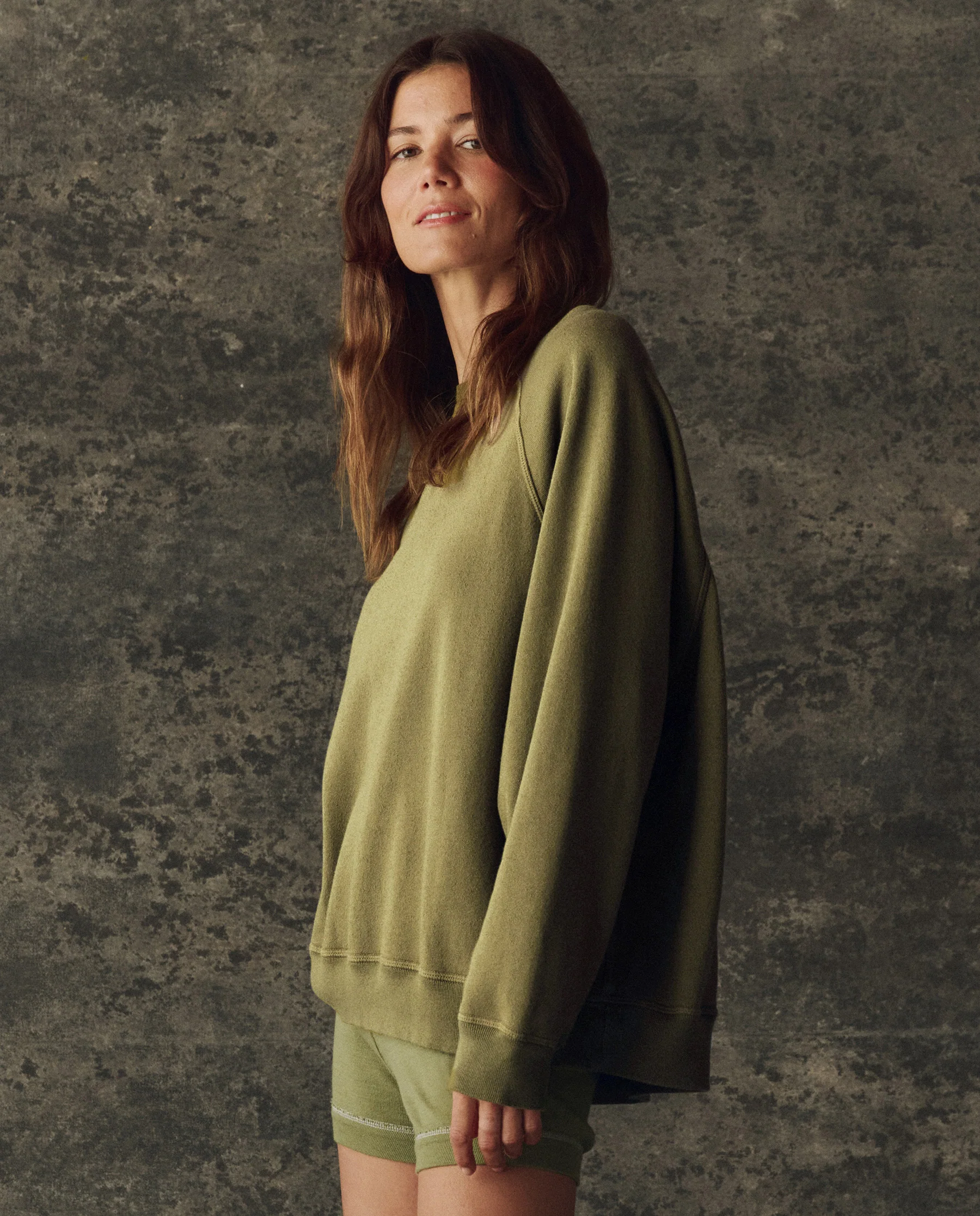 The Fleece Slouch Sweatshirt. Solid -- Army - Image 4