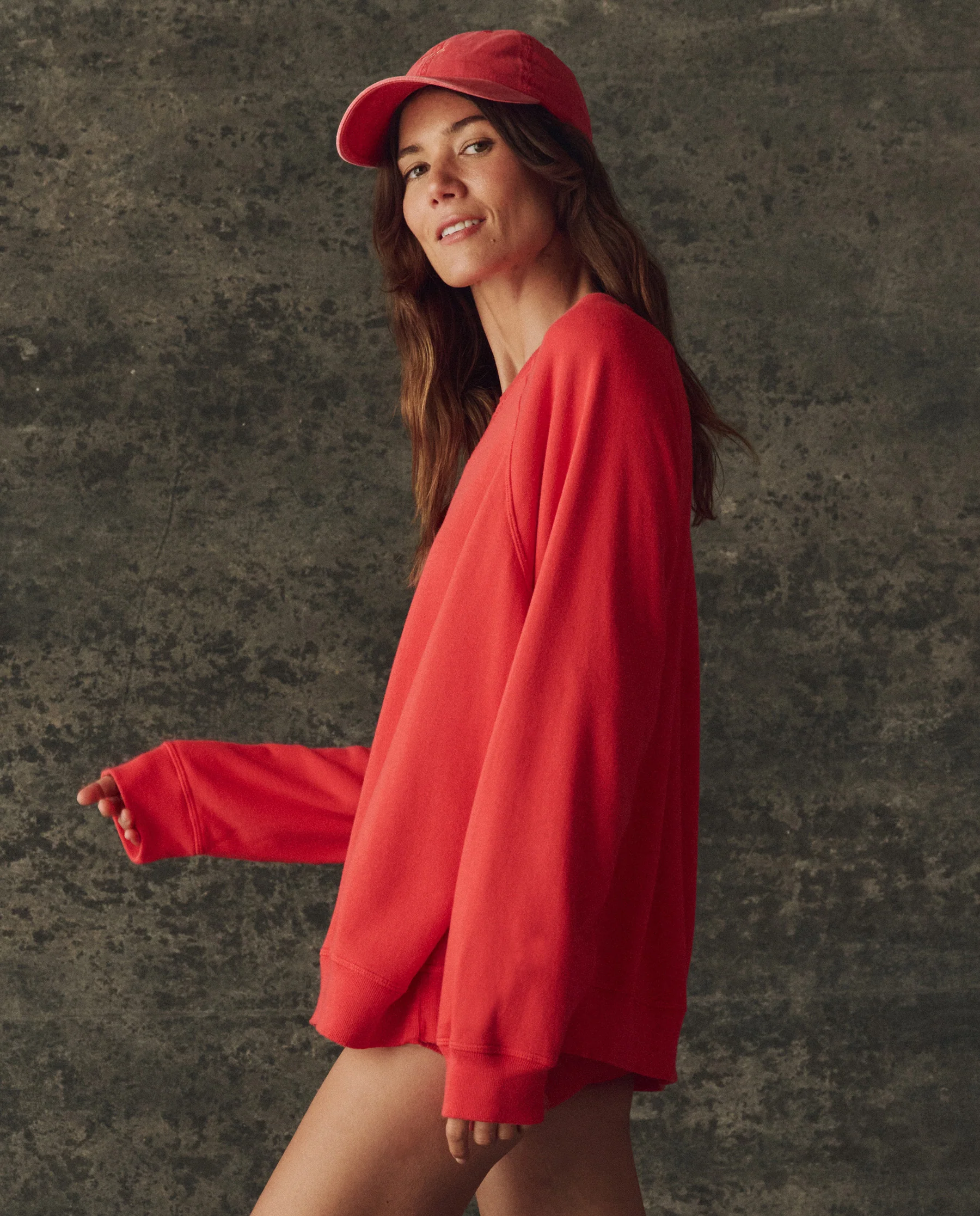 The Fleece Slouch Sweatshirt. Solid -- Bright Red - Image 4
