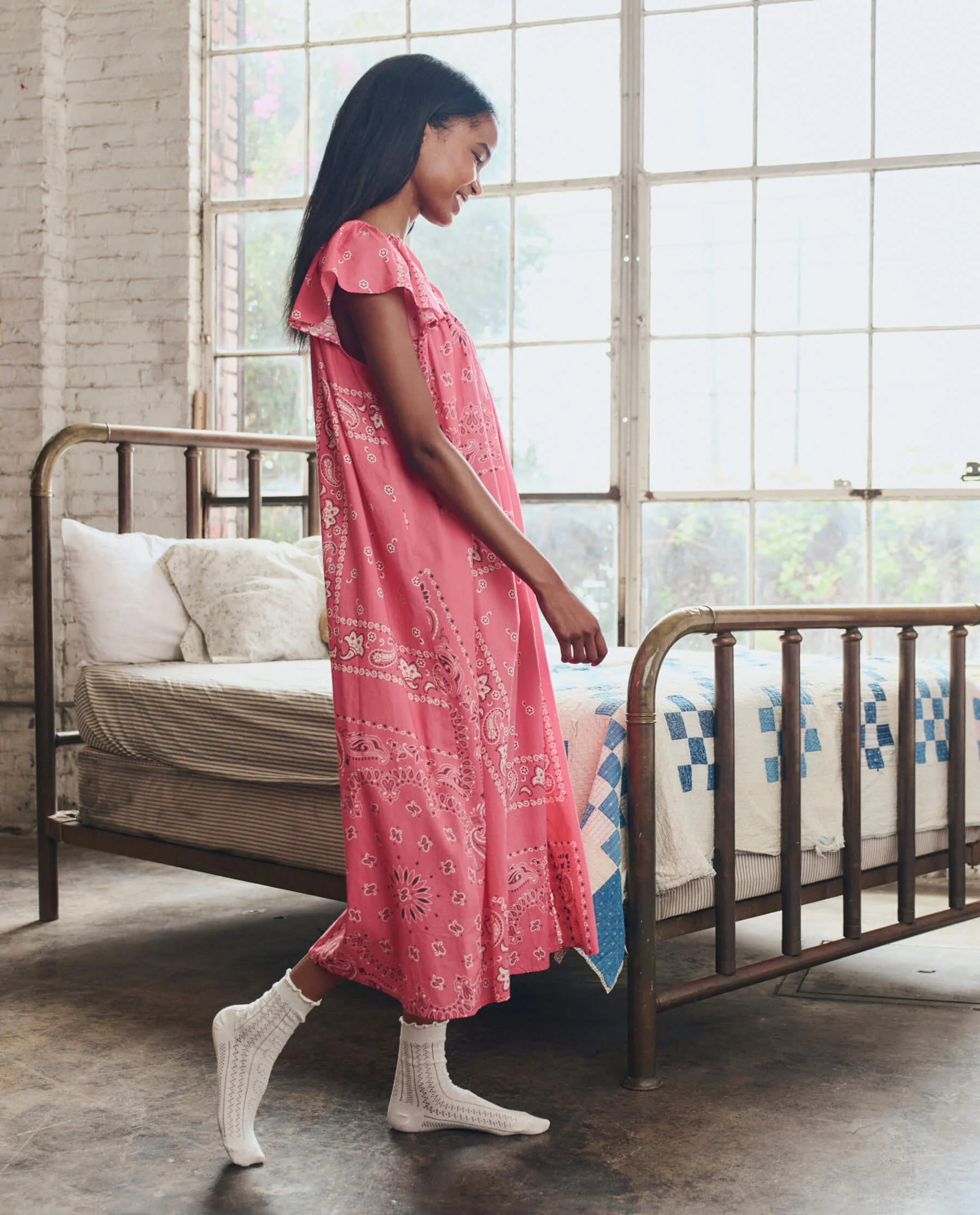 The Flutter Sleeve Sleep Dress. -- Pink Bandana Patchwork - Image 4