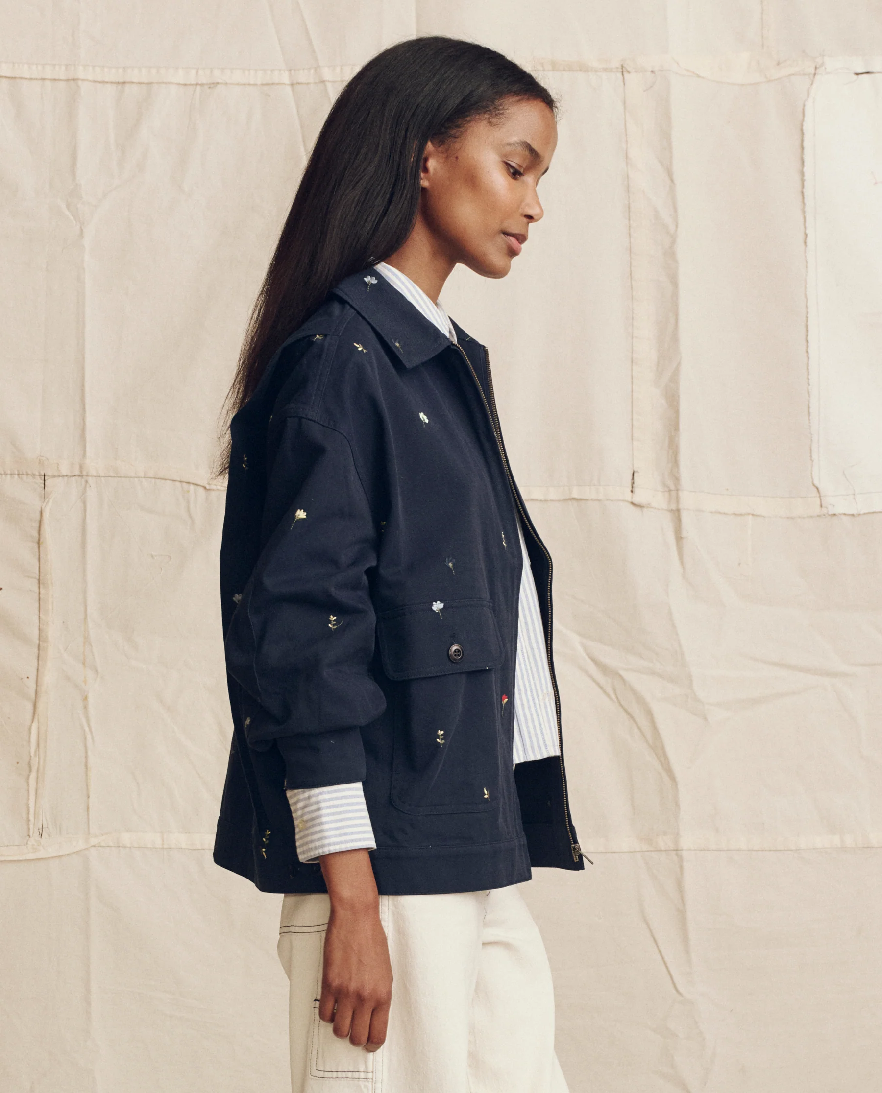 The Folsom Jacket. Embroidered -- Navy with Tossed Floral Embroidery - Image 2