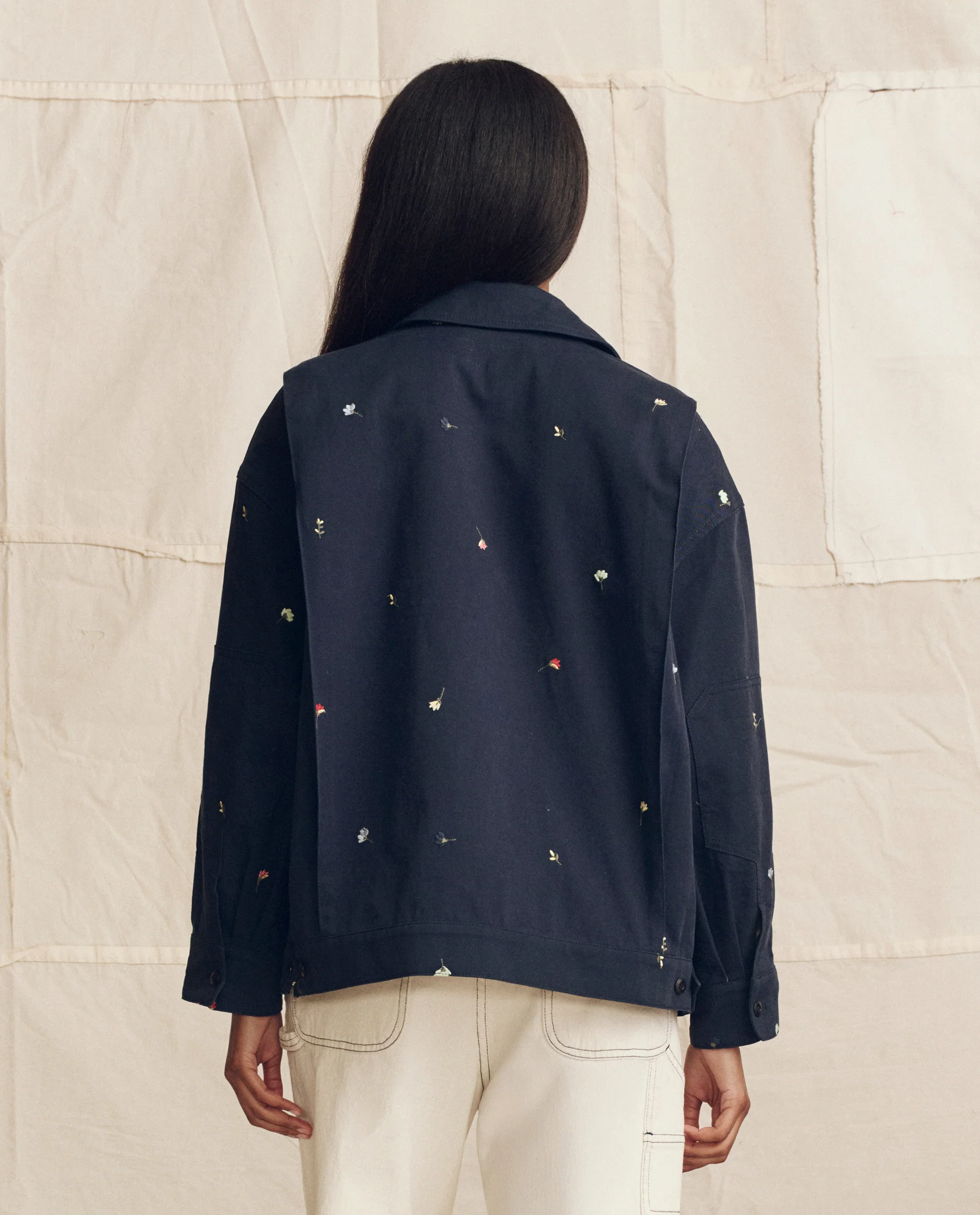 The Folsom Jacket. Embroidered -- Navy with Tossed Floral Embroidery - Image 4