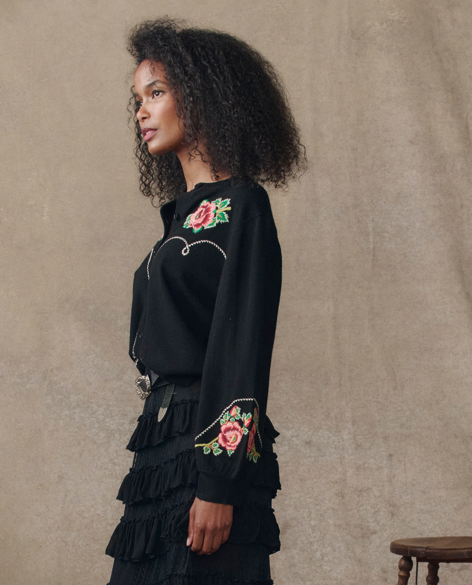 The Heirloom Rose Western Cardigan. -- Black - Image 3