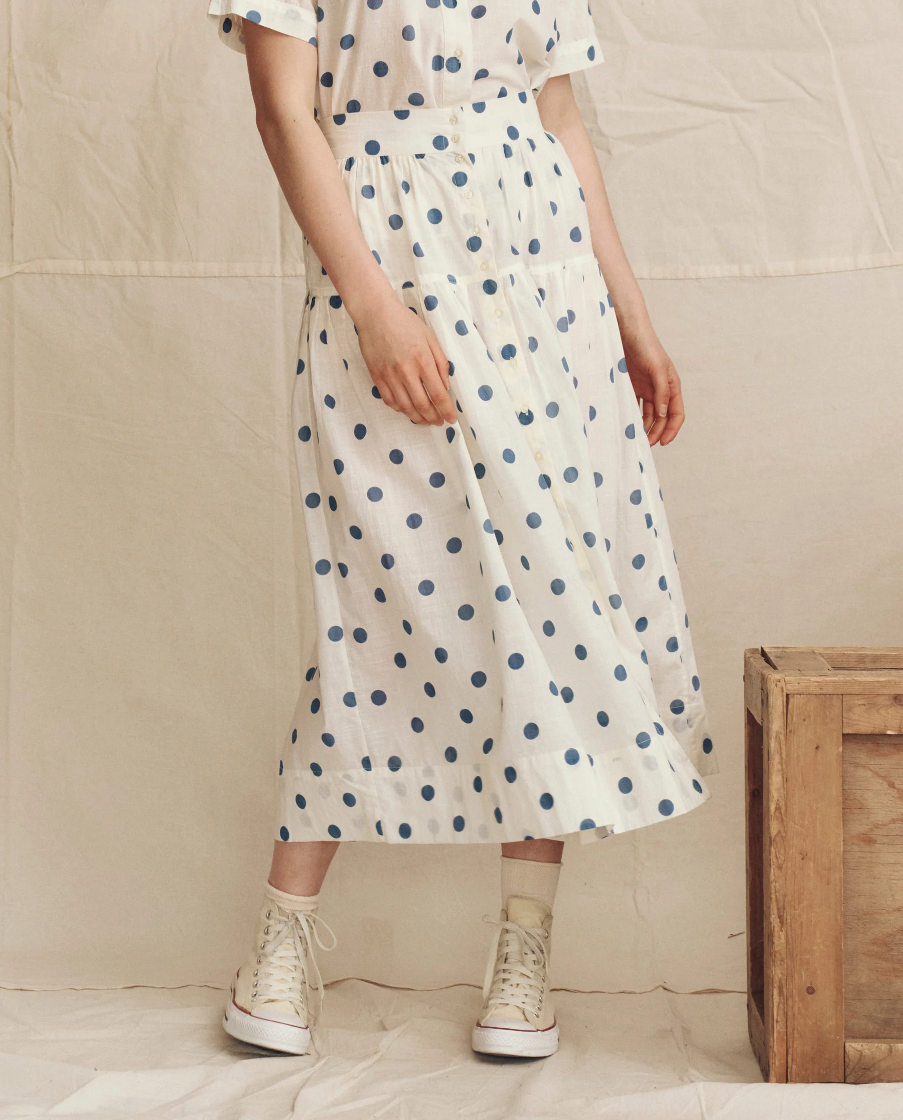 The Highland Skirt. -- Cream with Blue Polka Dots - Image 3