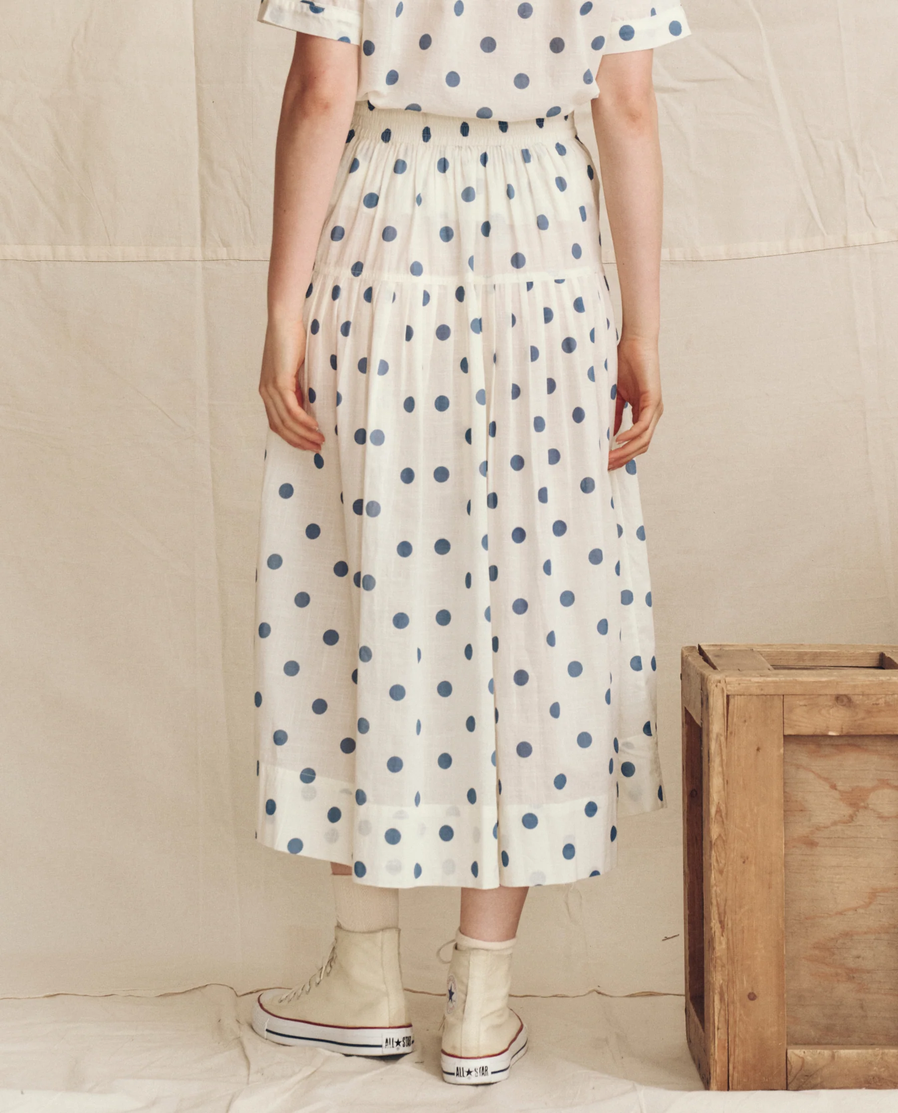 The Highland Skirt. -- Cream with Blue Polka Dots - Image 4