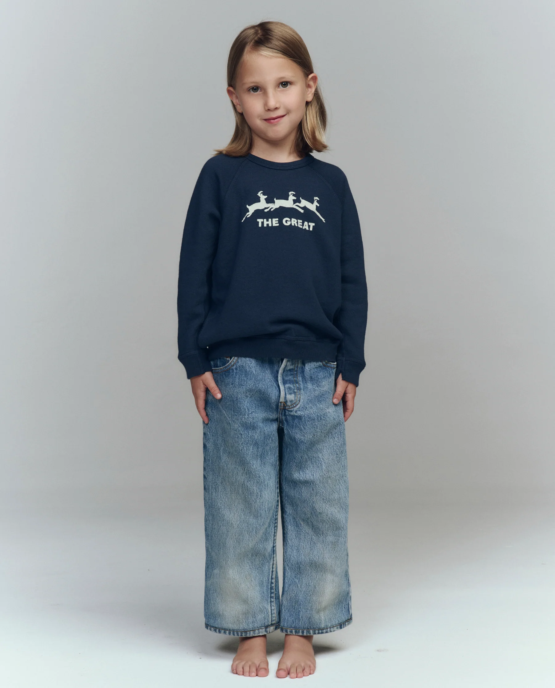 The Little College Sweatshirt. Graphic -- Navy with Deer Graphic - Image 3