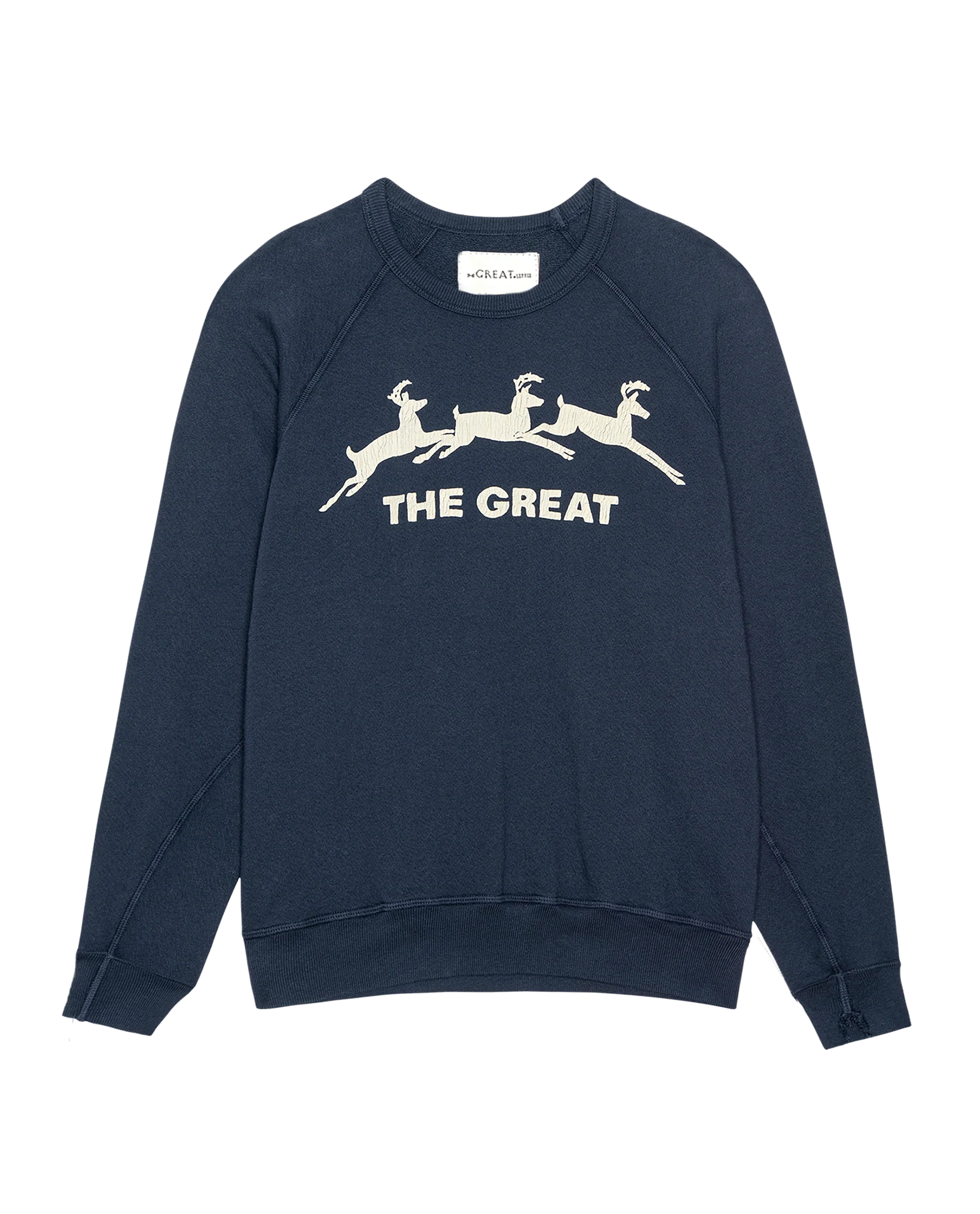 The Little College Sweatshirt. Graphic -- Navy with Deer Graphic - Image 4