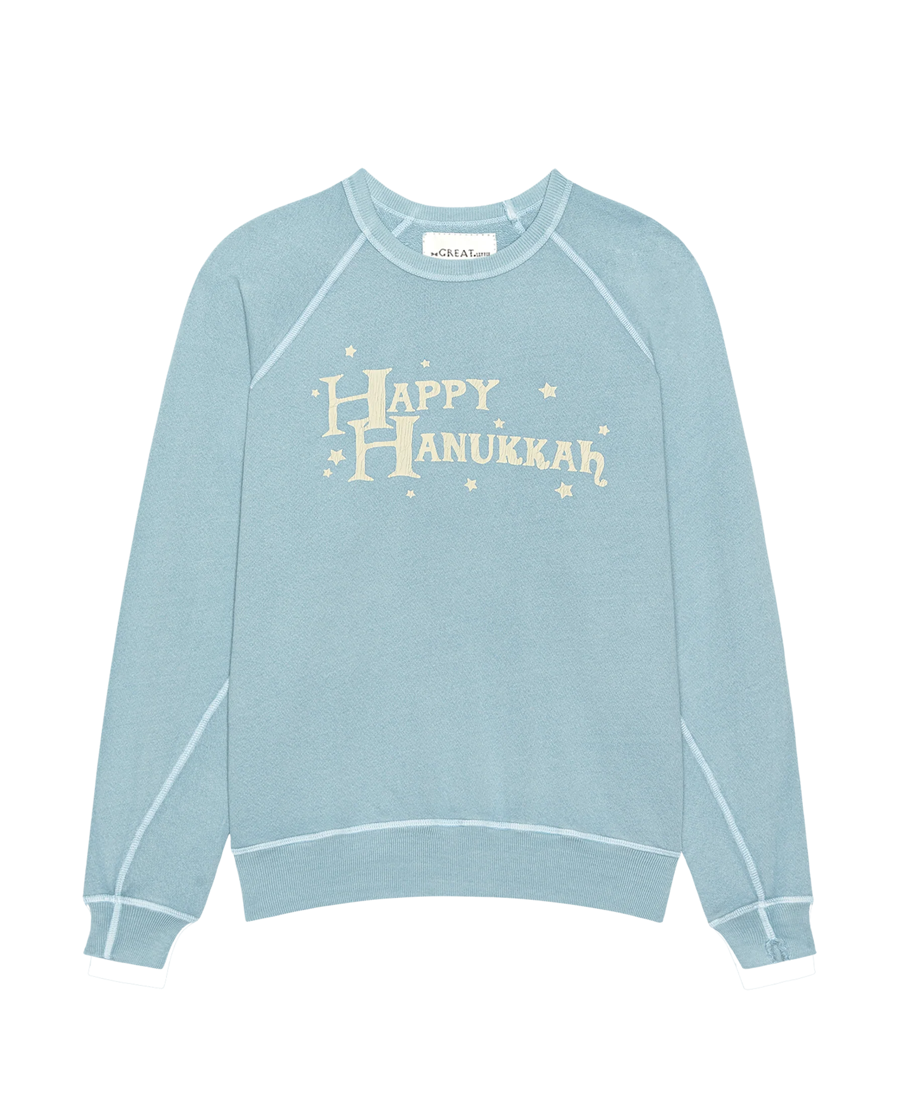 The Little College Sweatshirt. Graphic -- Confection Blue with Happy Hannukah Graphic - Image 5