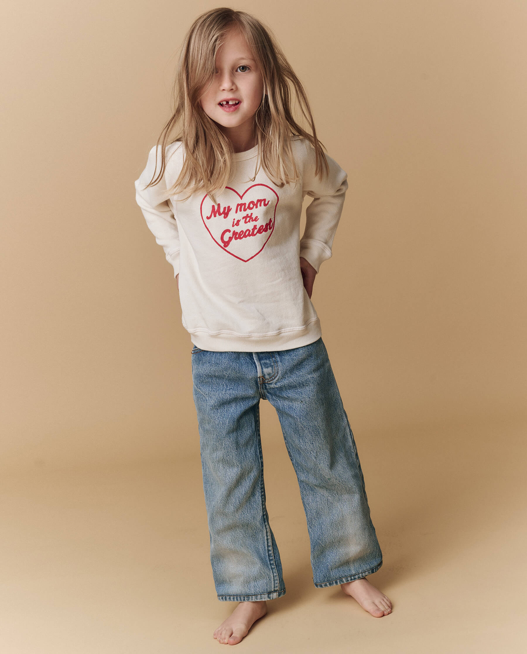 The Little College Sweatshirt. Novelty -- Washed White My Mom Is The Greatest Graphic - Image 4