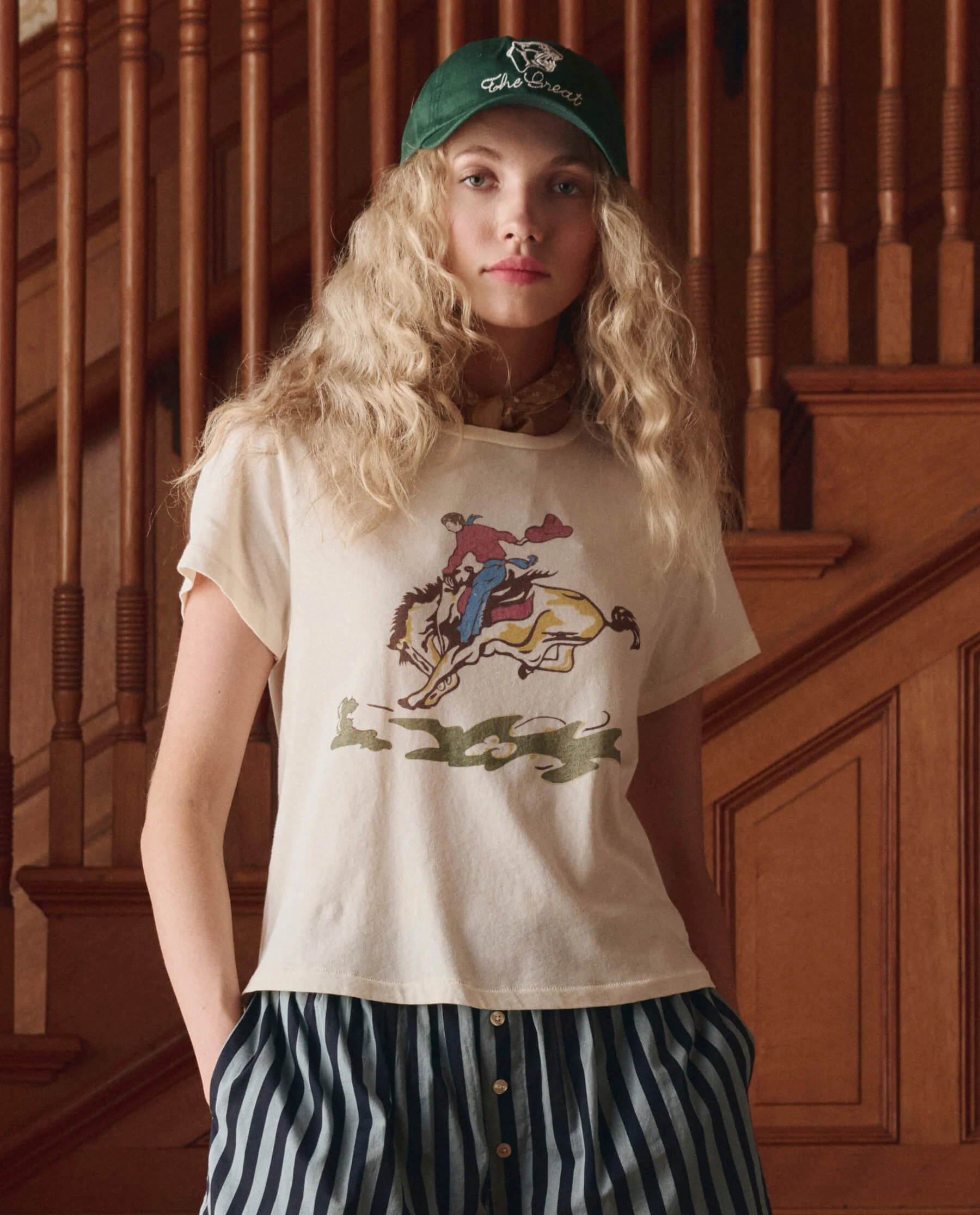 The Little Tee w/ Rider Graphic. -- Washed White - Image 2