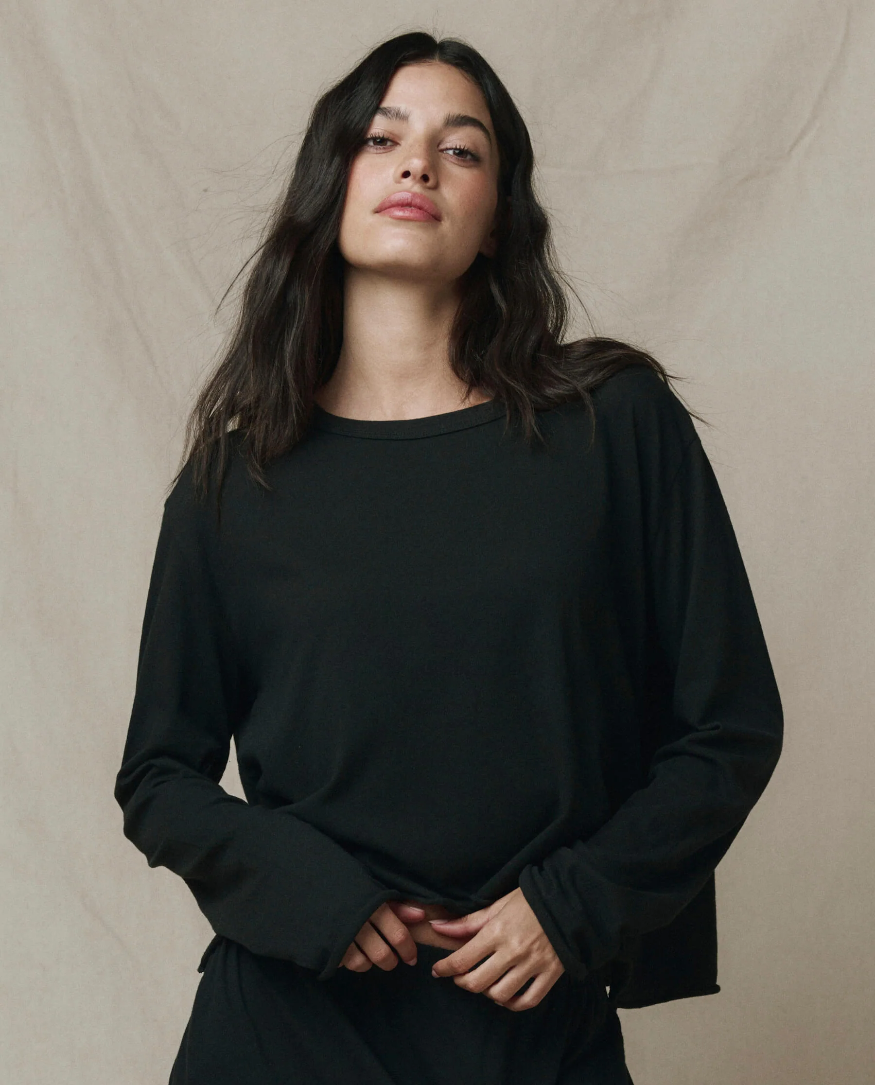 The Long Sleeve Crop Tee. -- Almost Black - Image 2
