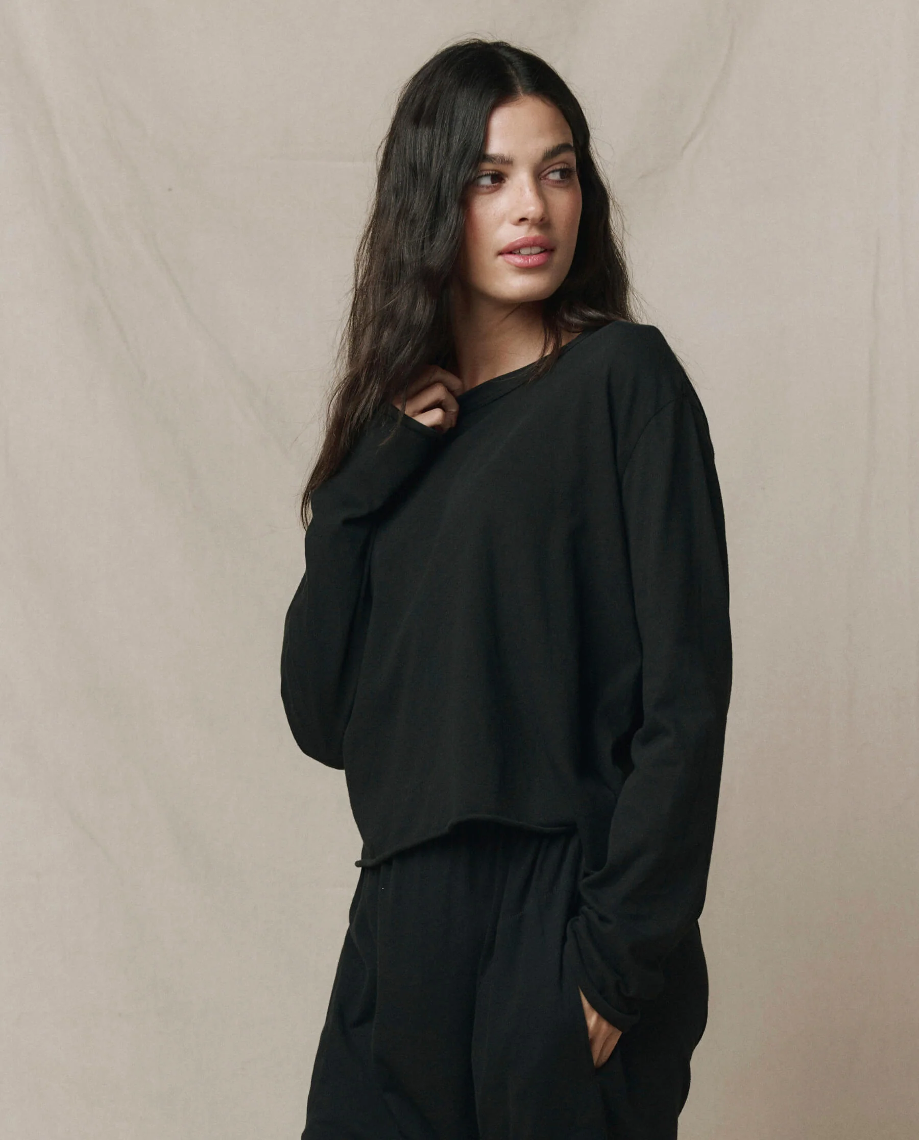 The Long Sleeve Crop Tee. -- Almost Black - Image 4