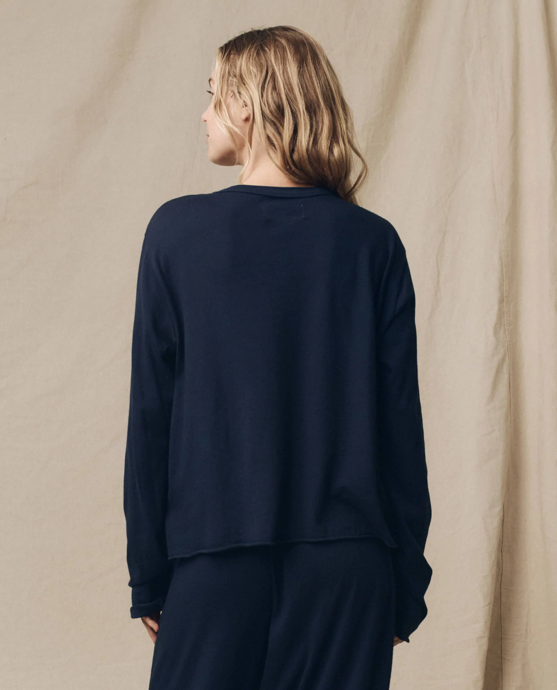 The Long Sleeve Crop Tee. -- True Navy - Image 2