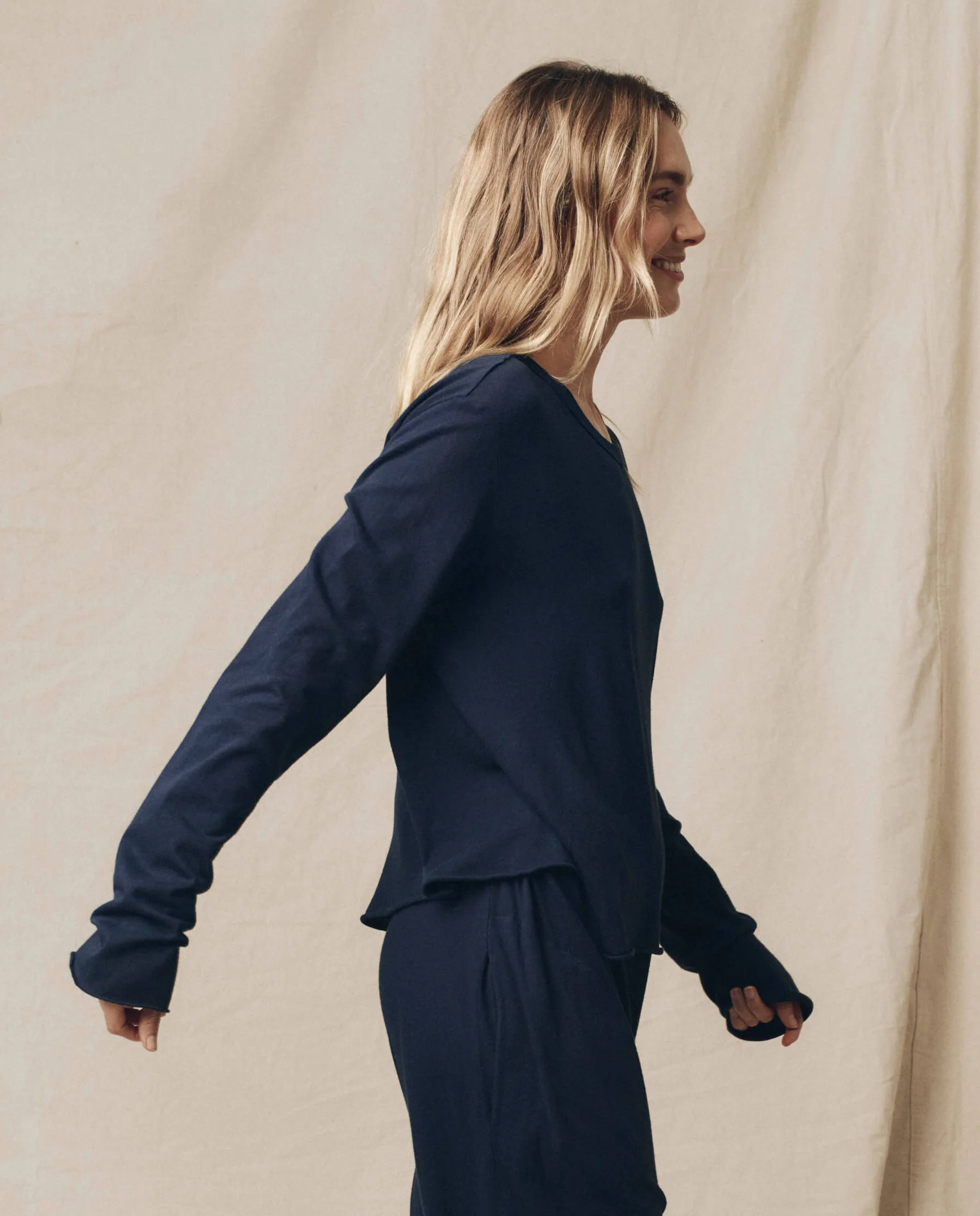 The Long Sleeve Crop Tee. -- True Navy - Image 3