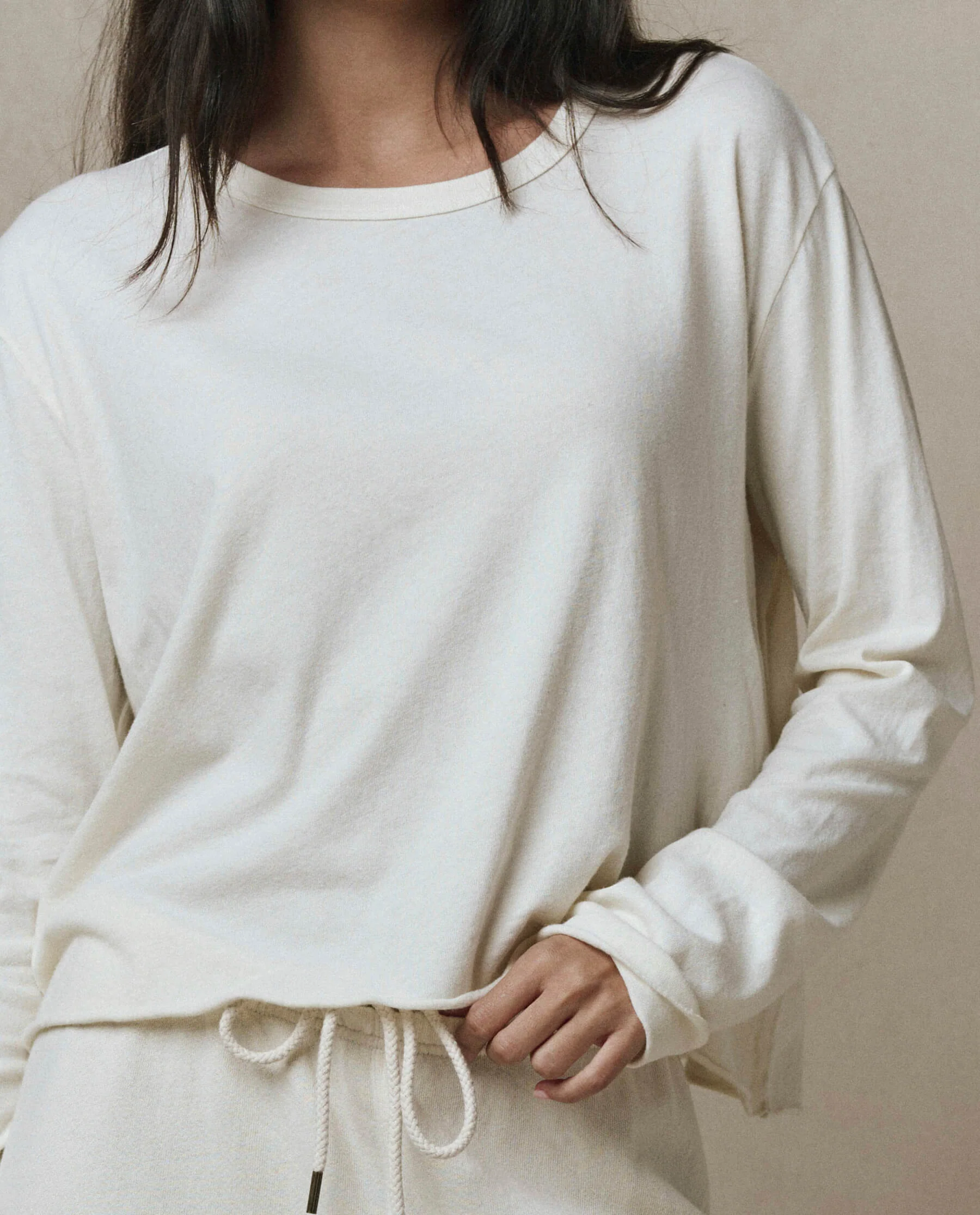 The Long Sleeve Crop Tee. -- Washed White - Image 4