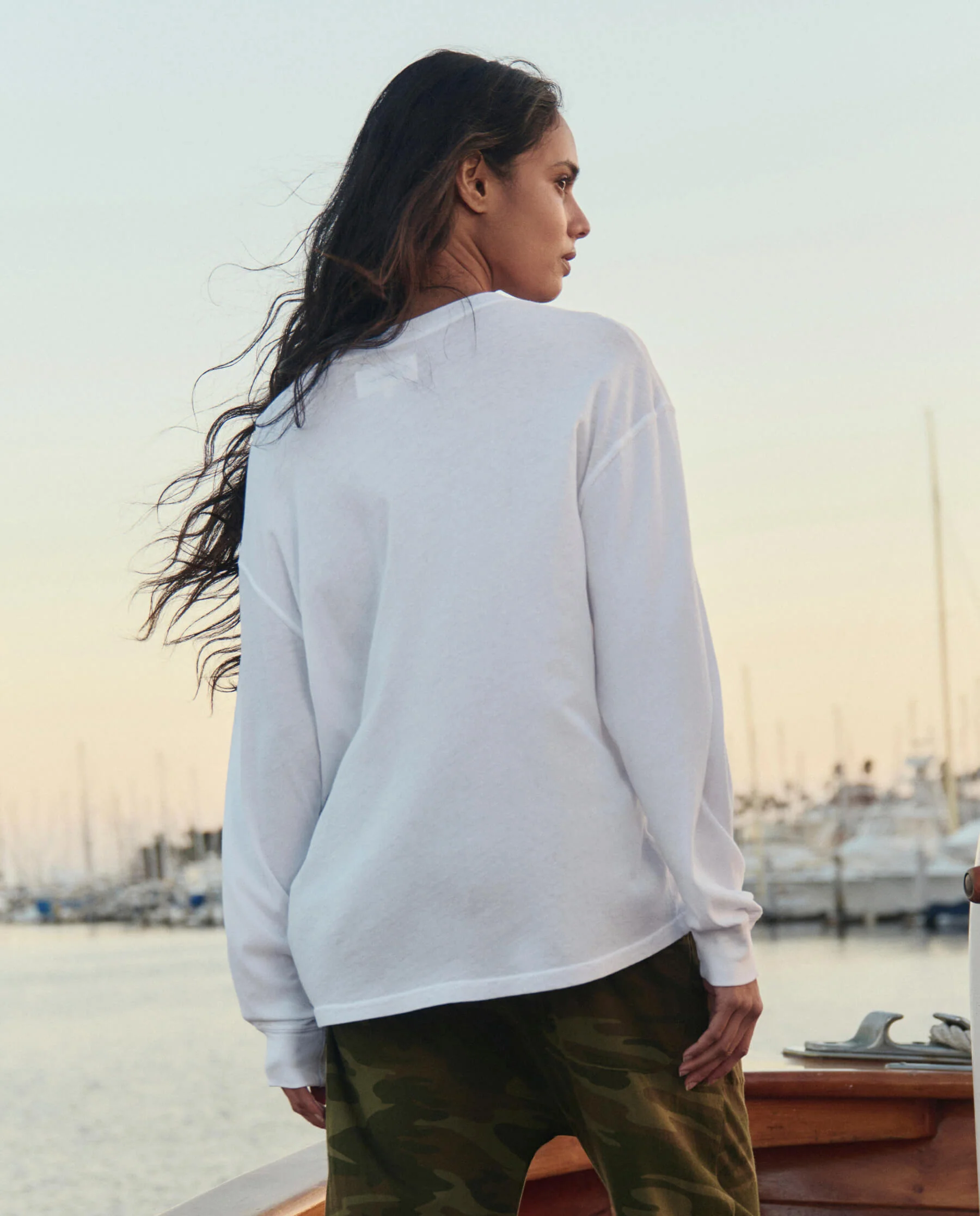 The Long Sleeve Relaxed Crew w/ Windy Shore Graphic. -- True White - Image 2