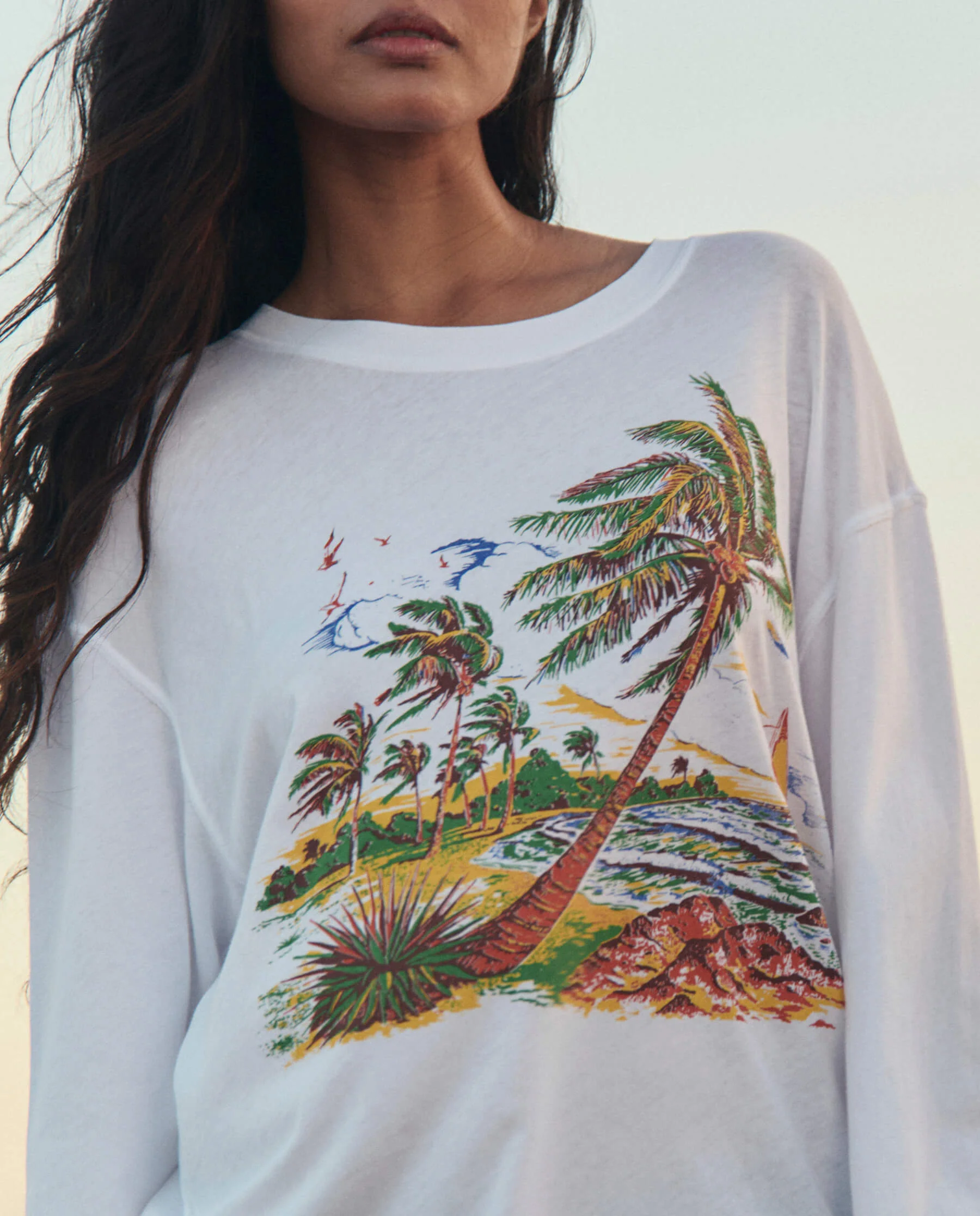The Long Sleeve Relaxed Crew w/ Windy Shore Graphic. -- True White - Image 3