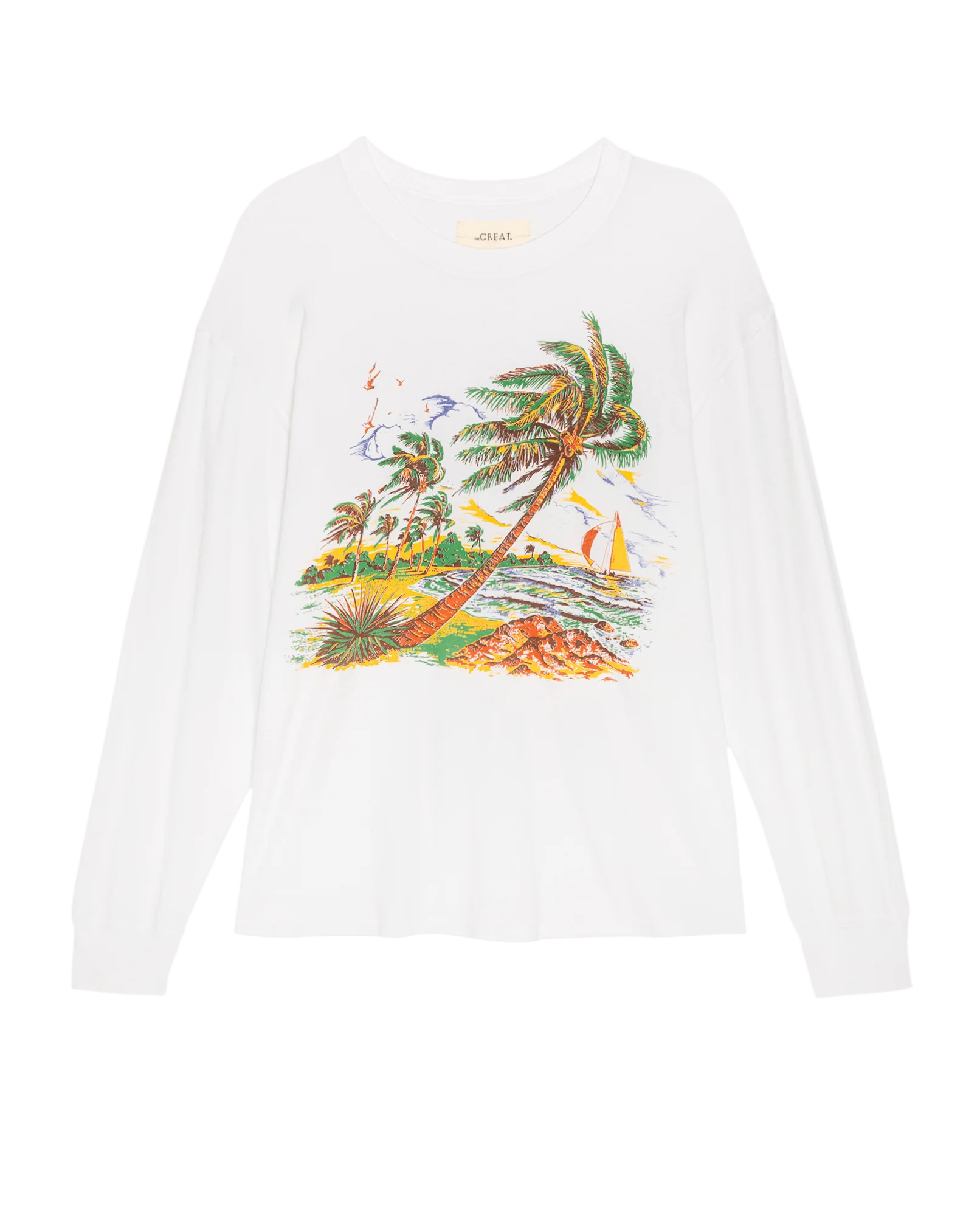 The Long Sleeve Relaxed Crew w/ Windy Shore Graphic. -- True White - Image 5