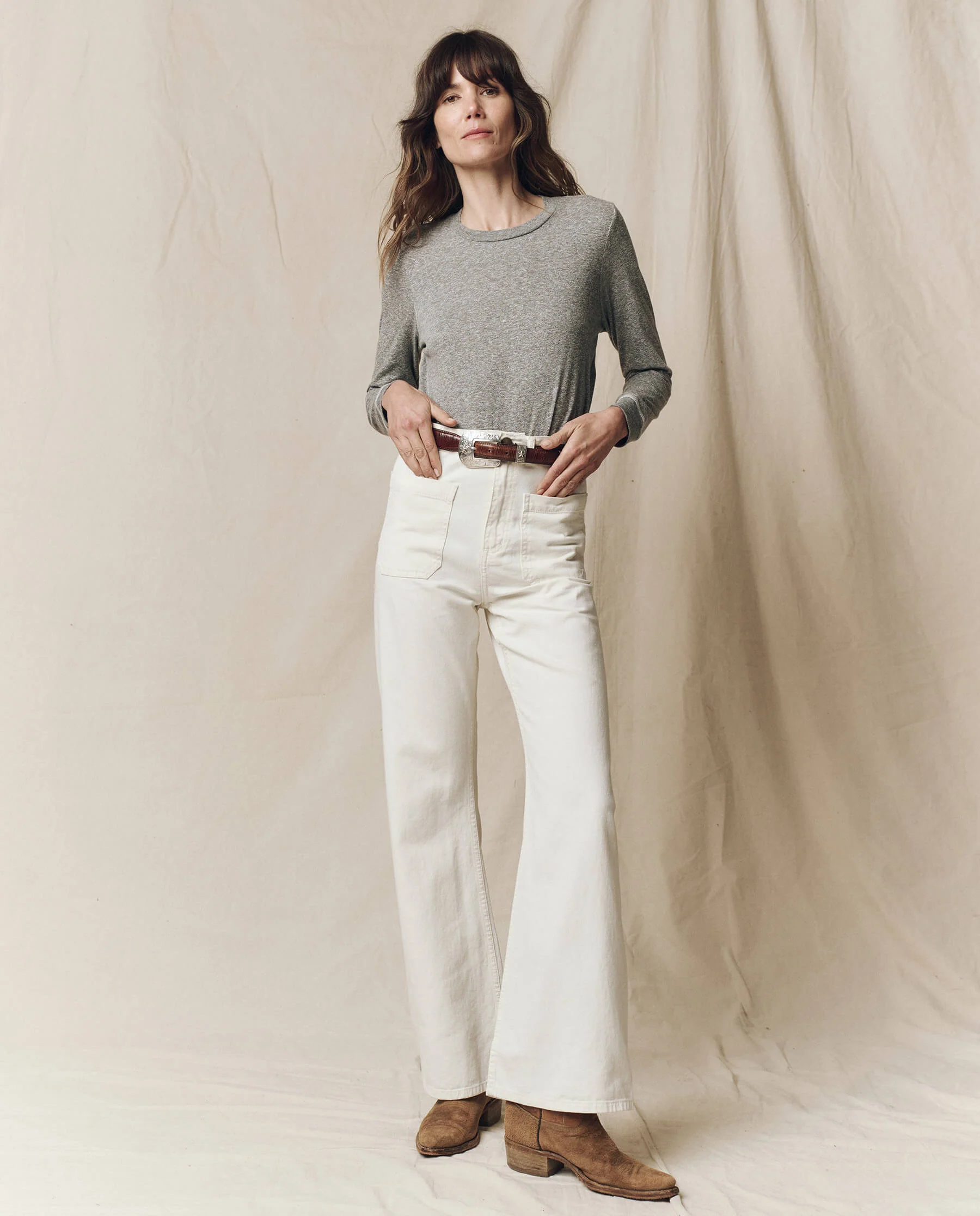 The Long Sleeve Slim Tee. Solid -- Heather Grey - Image 2