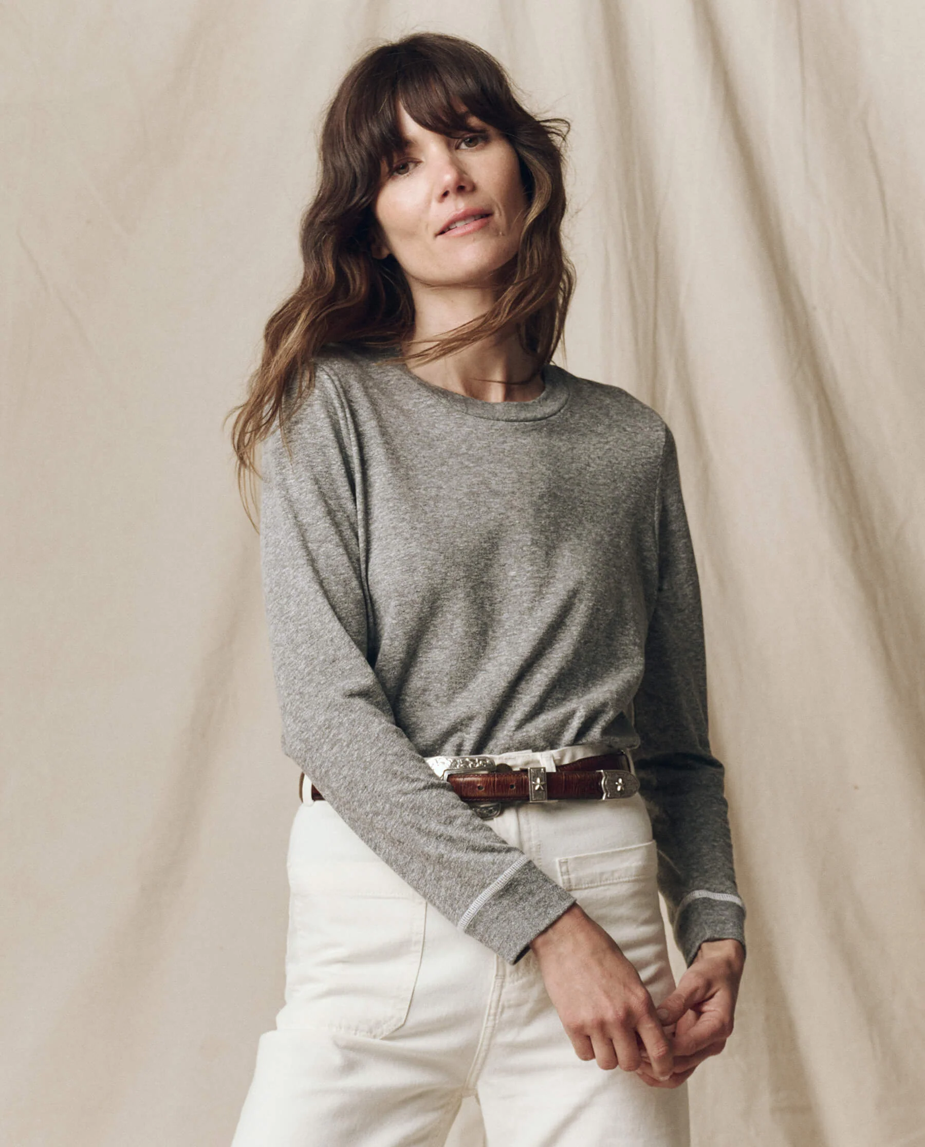 The Long Sleeve Slim Tee. Solid -- Heather Grey - Image 5