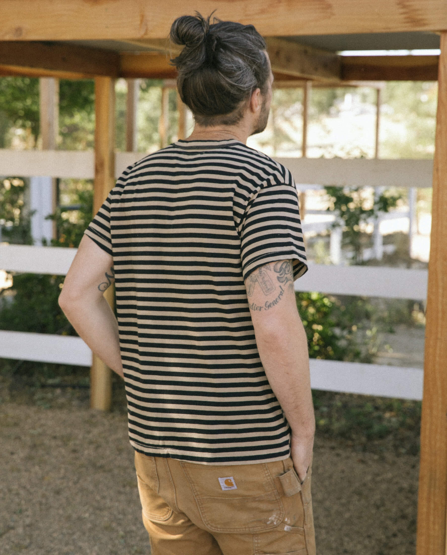 The Men's Boxy Crew. -- Black and Camel Stripe - Image 3