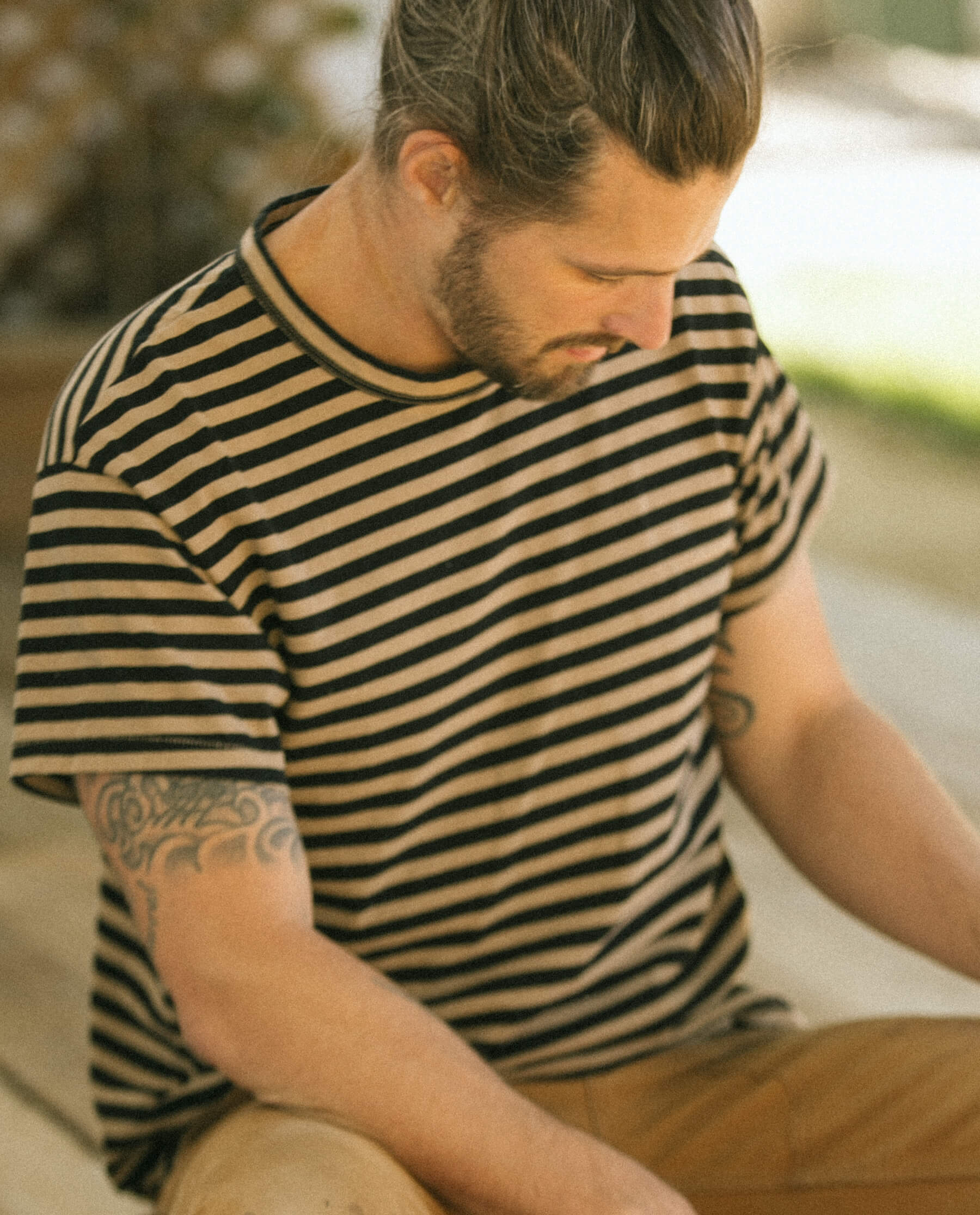 The Men's Boxy Crew. -- Black and Camel Stripe - Image 4
