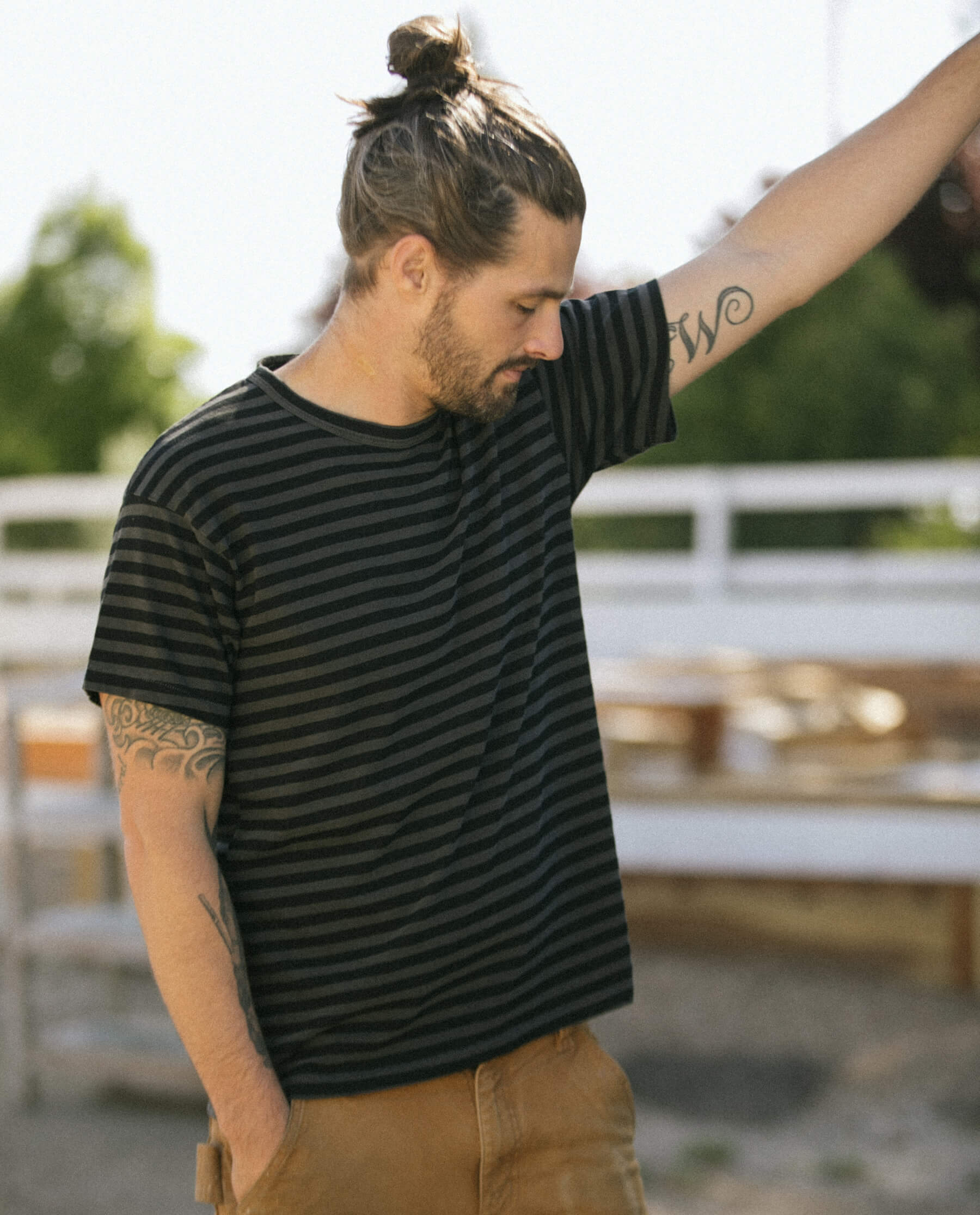 The Men's Boxy Crew. -- Black and Charcoal Stripe - Image 2