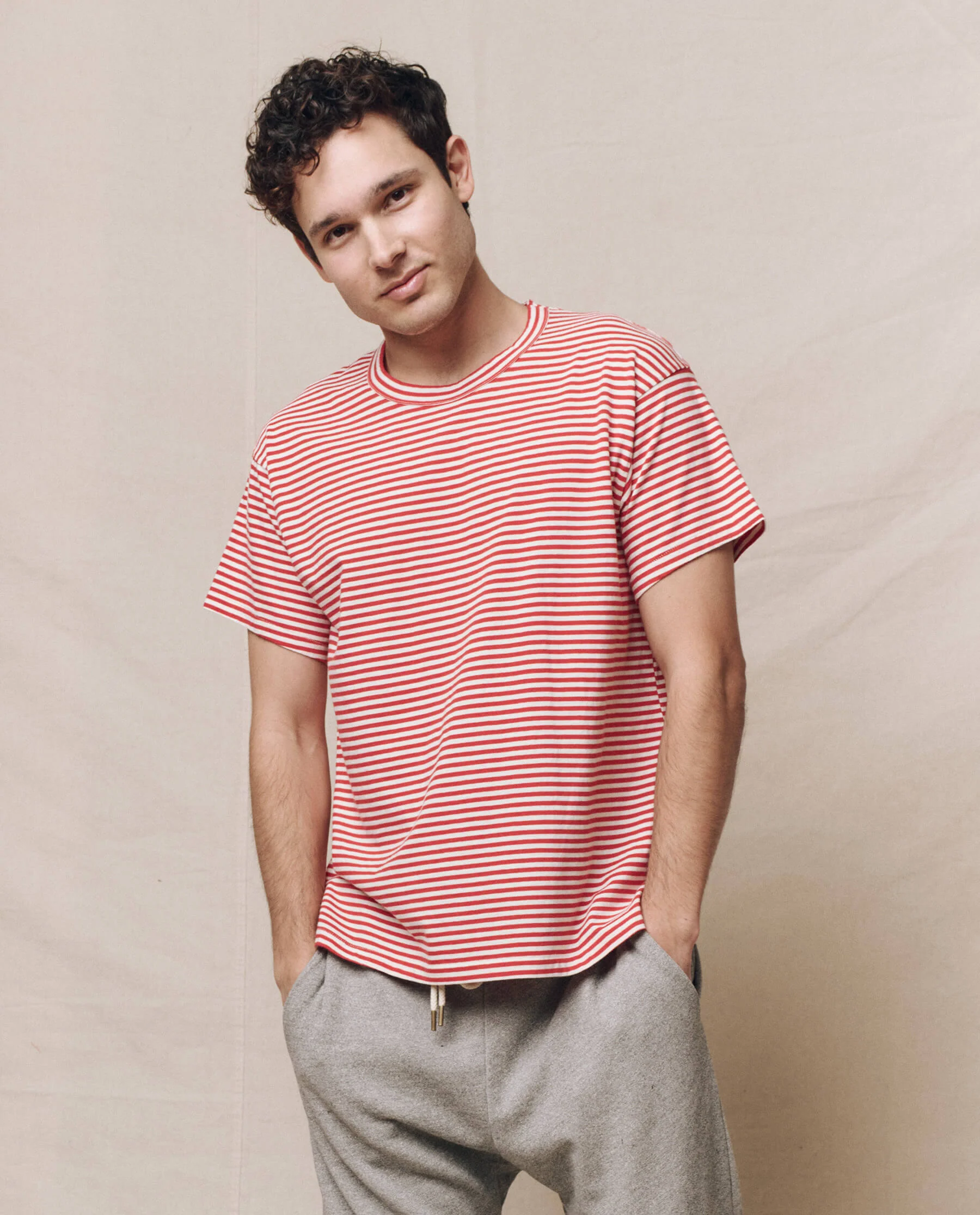 The Men's Boxy Crew. -- Sun Cherry Stripe - Image 3