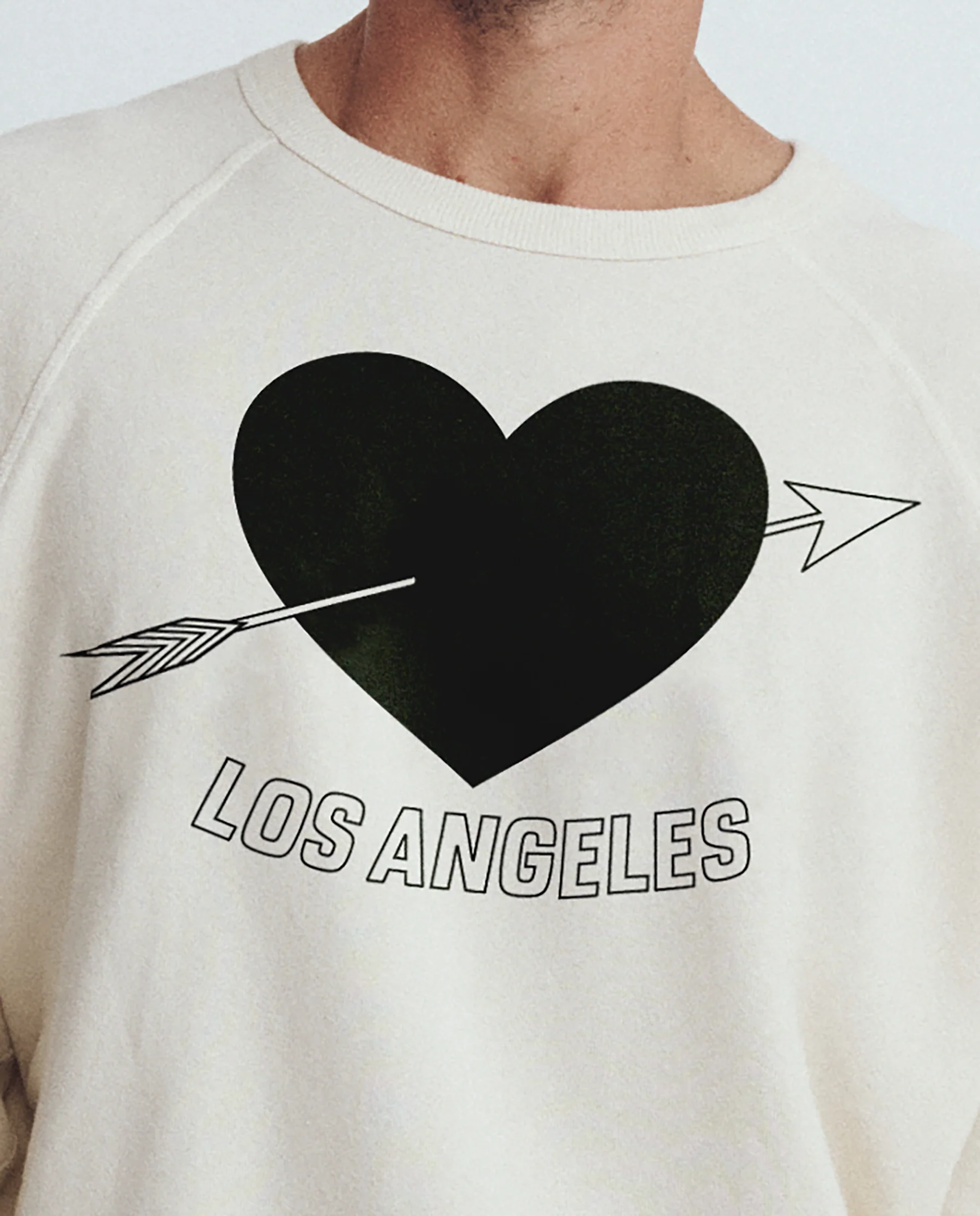 The Men's College Sweatshirt. Graphic -- Washed White with Los Angeles Heart Graphic - Image 2