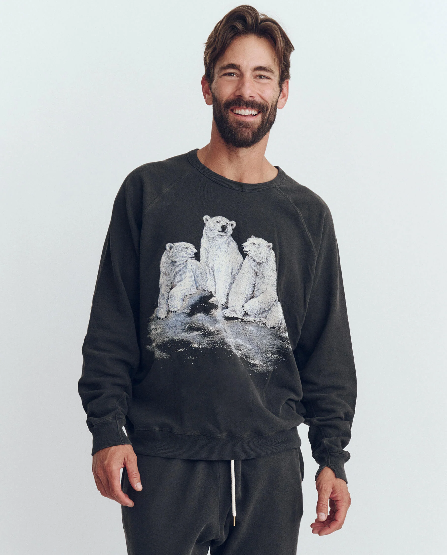 The Men's College Sweatshirt. Graphic -- Washed Black with Polar Bear Graphic - Image 5