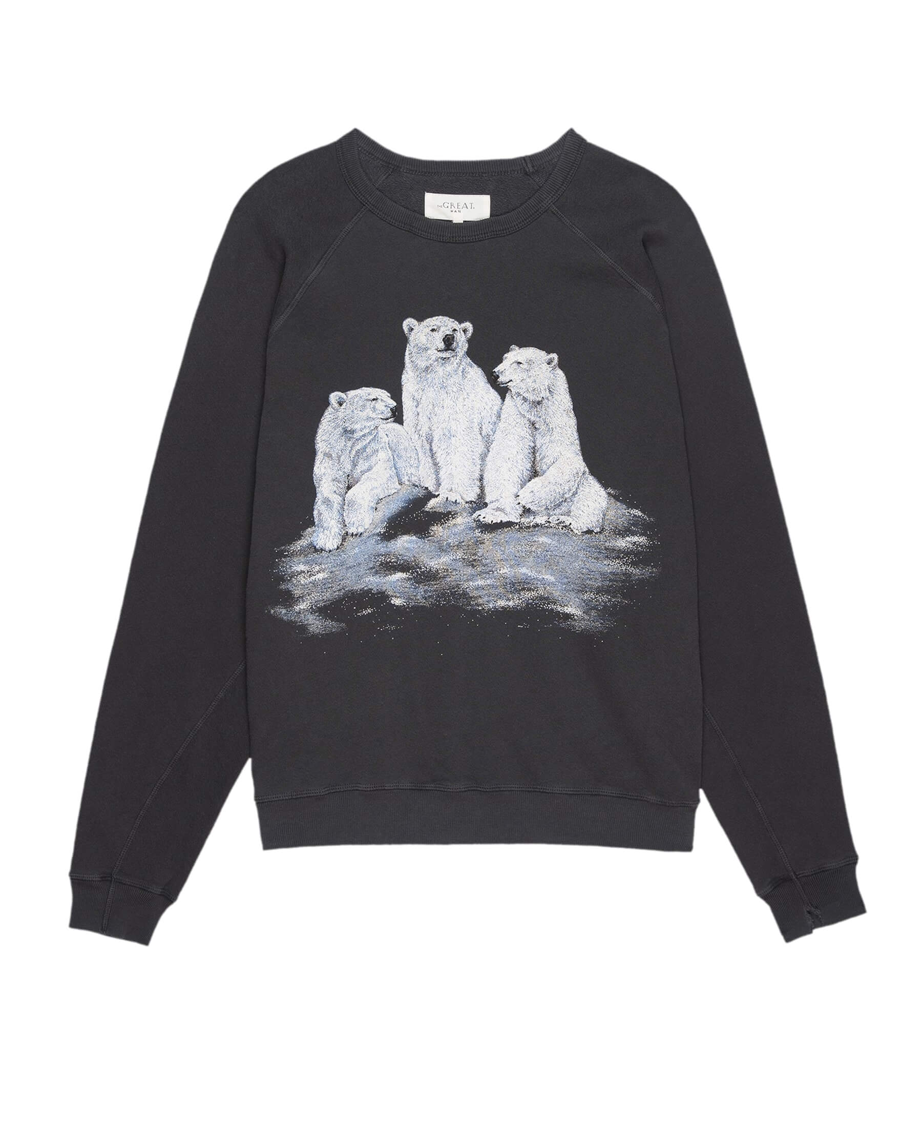 The Men's College Sweatshirt. Graphic -- Washed Black with Polar Bear Graphic - Image 6