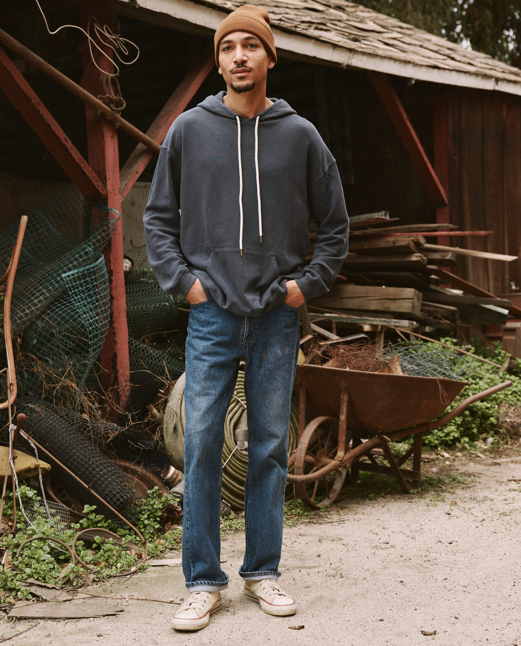 The Men's Gym Drawstring Hoodie. -- Washed Navy - Image 3
