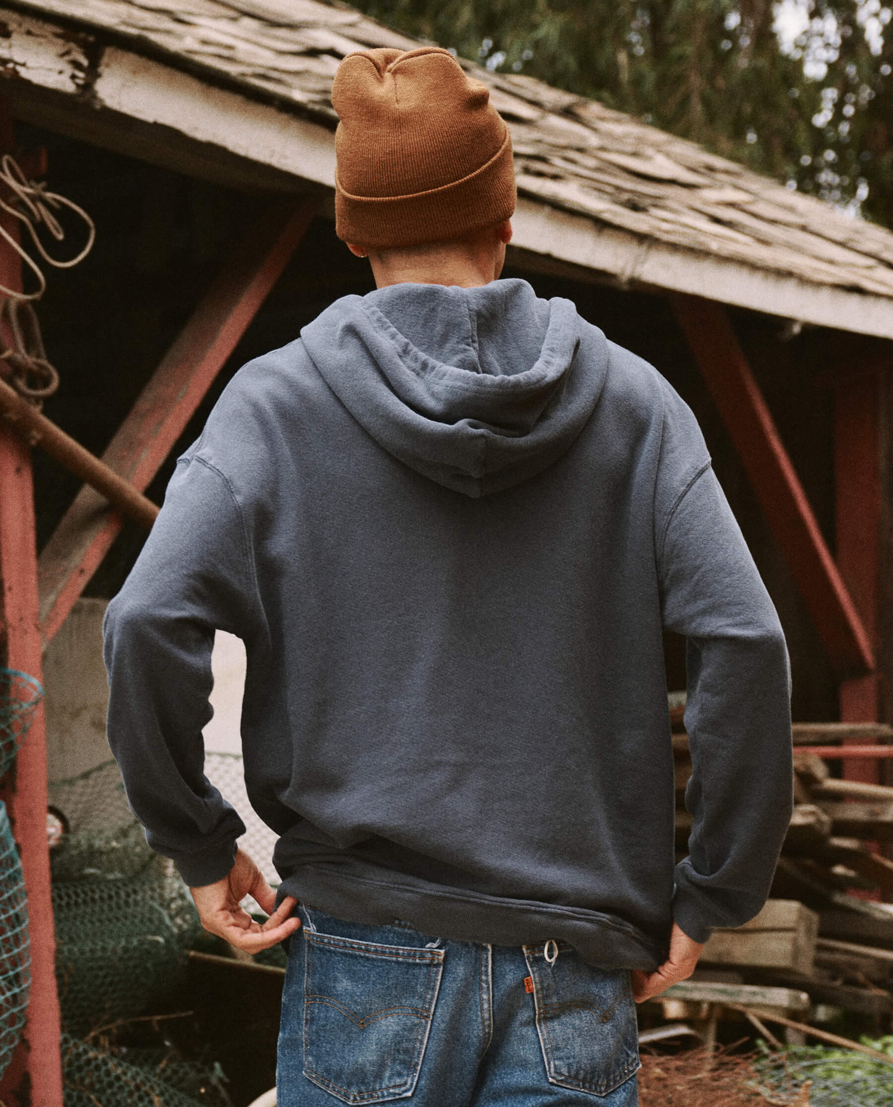 The Men's Gym Drawstring Hoodie. -- Washed Navy - Image 4