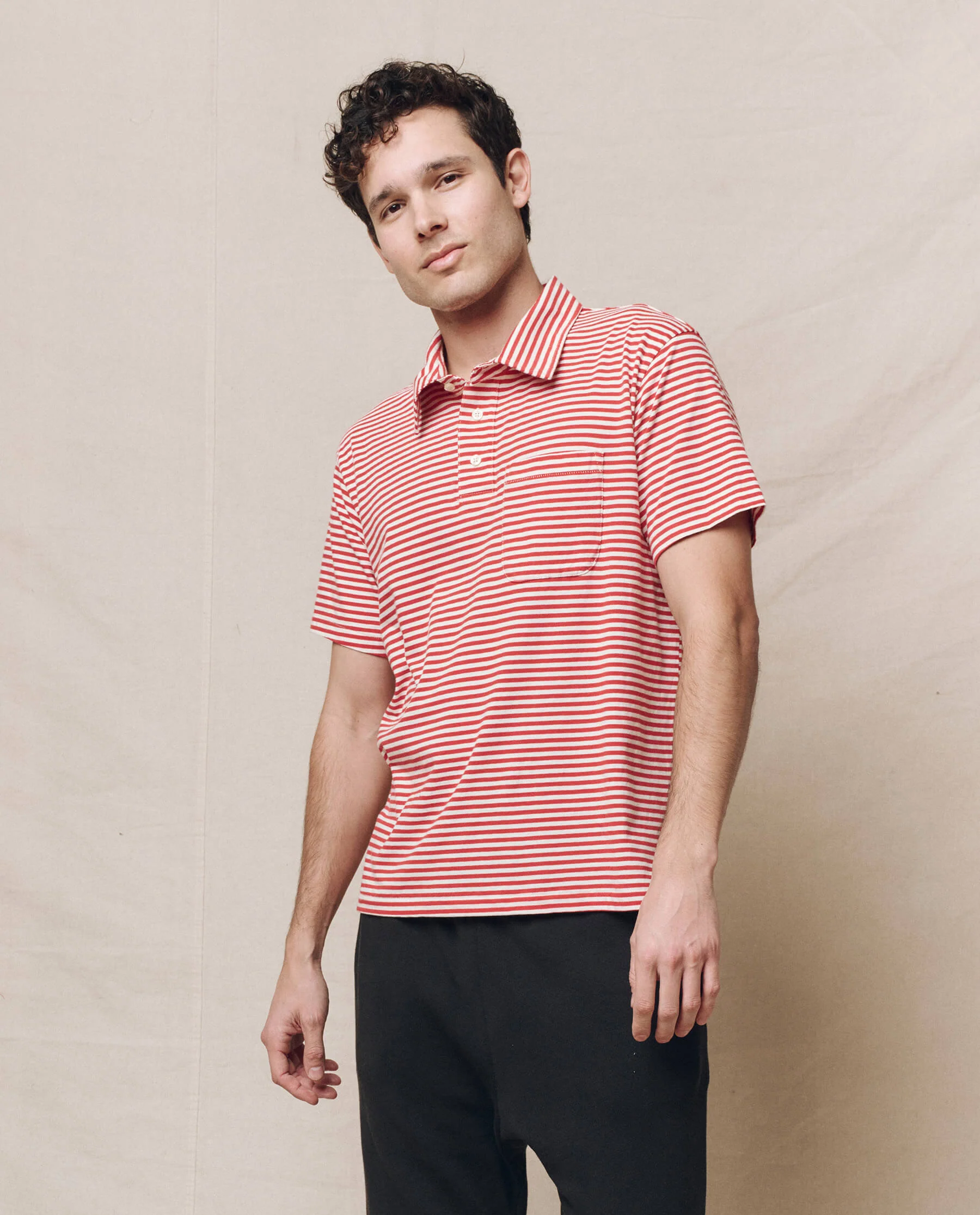 The Men's Lacrosse Polo. -- Sun Cherry Stripe - Image 3