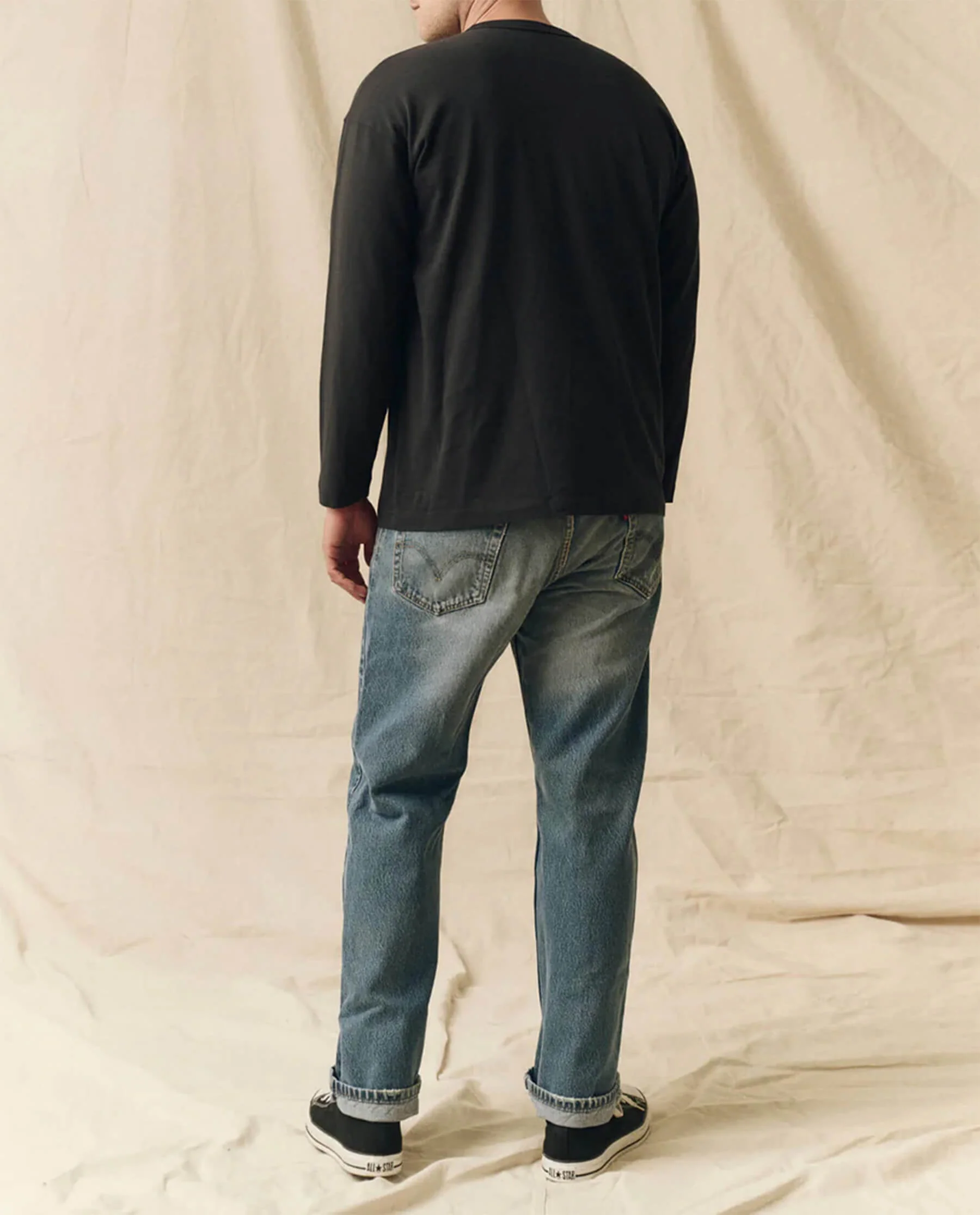 The Men's Pure Knits Long Sleeve Boxy Crew. Solid -- Almost Black - Image 2