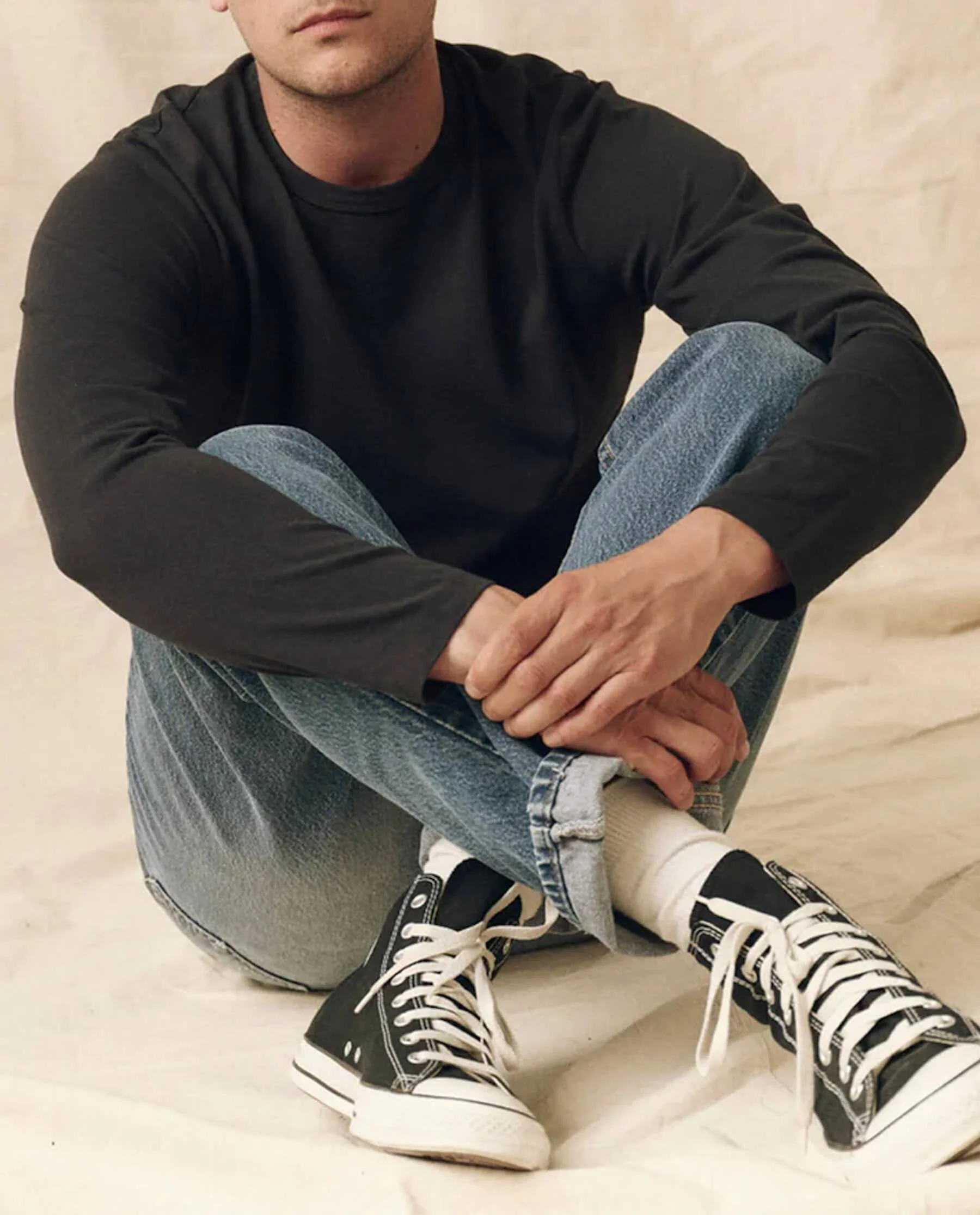 The Men's Pure Knits Long Sleeve Slim Crew. Solid -- Almost Black - Image 2