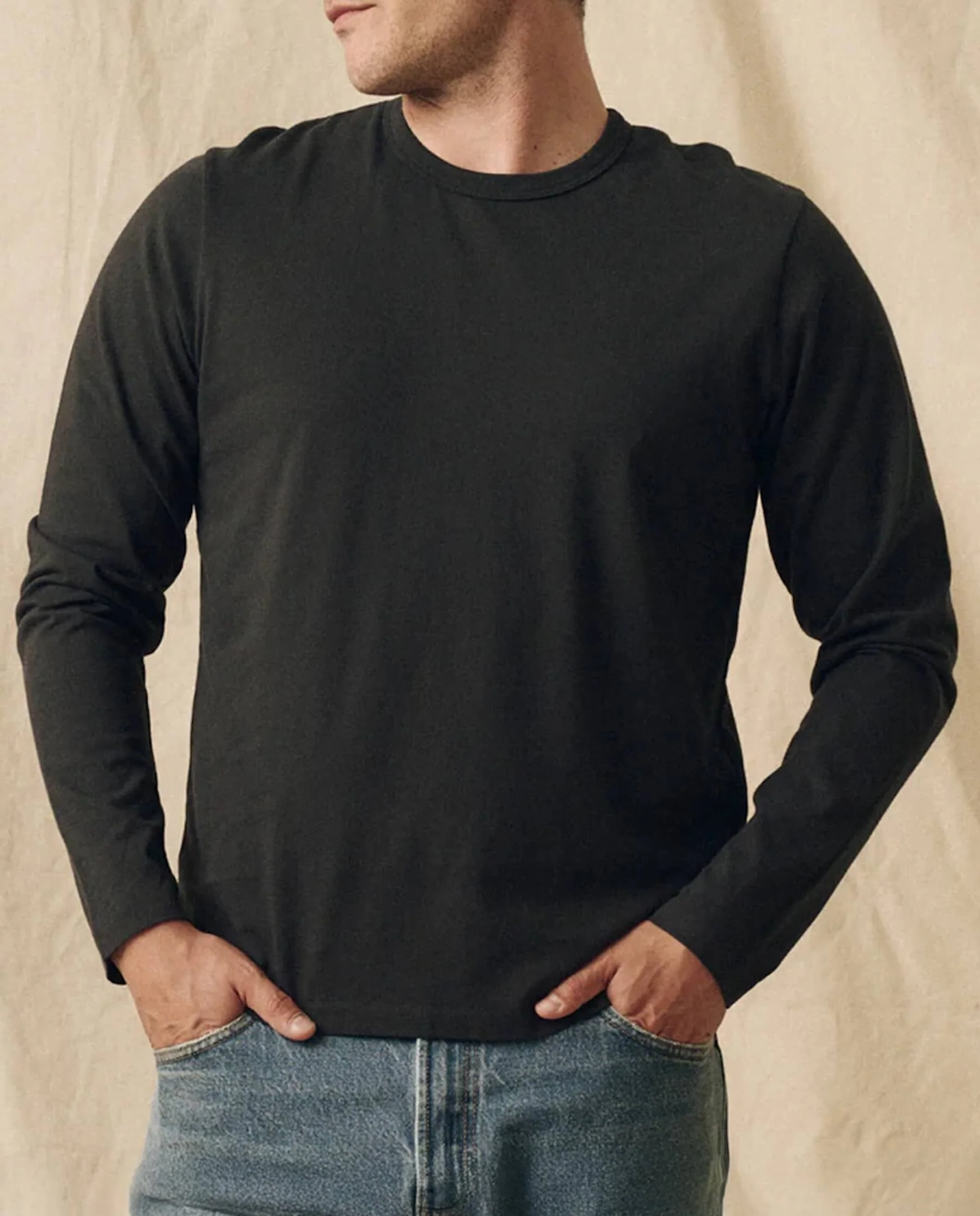 The Men's Pure Knits Long Sleeve Slim Crew. Solid -- Almost Black - Image 3