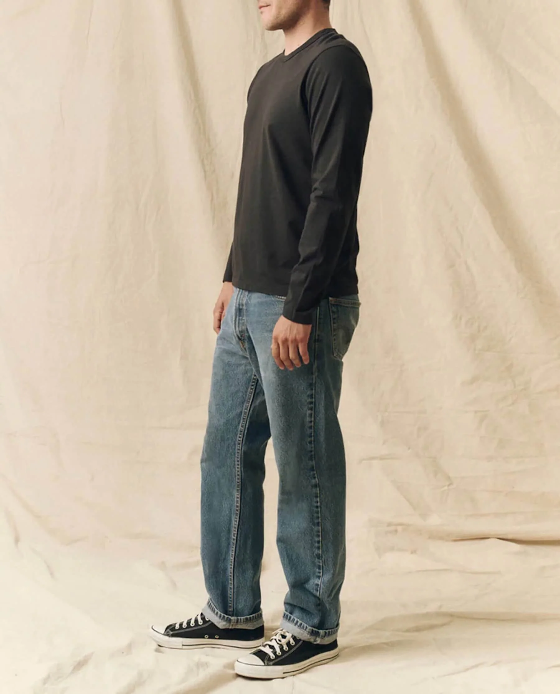 The Men's Pure Knits Long Sleeve Slim Crew. Solid -- Almost Black - Image 4
