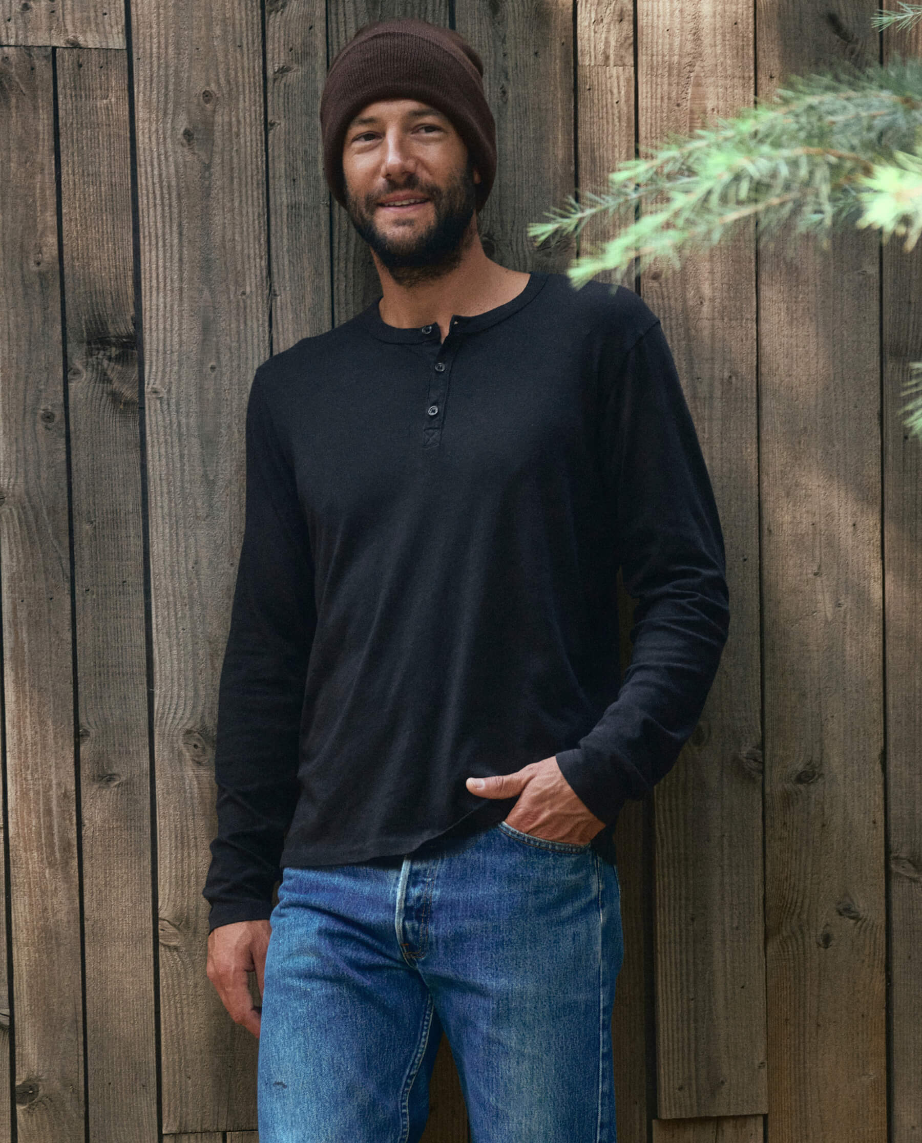 The Men's Slim Henley. -- Almost Black - Image 3