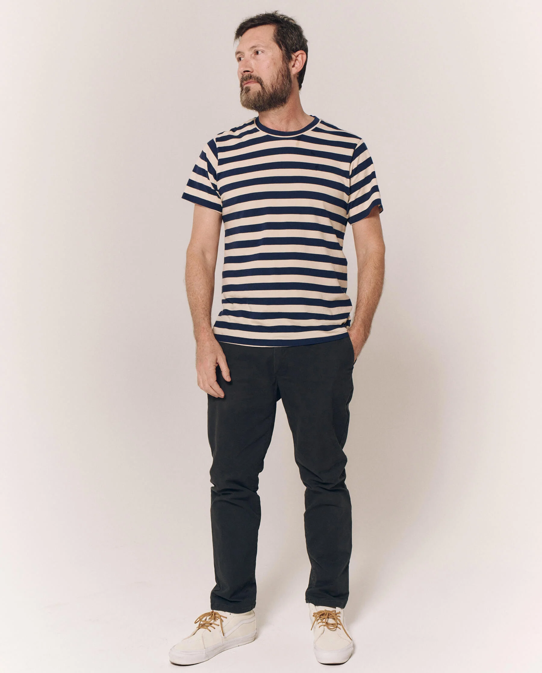 The Men's Slim Tee. -- Navy and Cream Scholar Stripe - Image 2