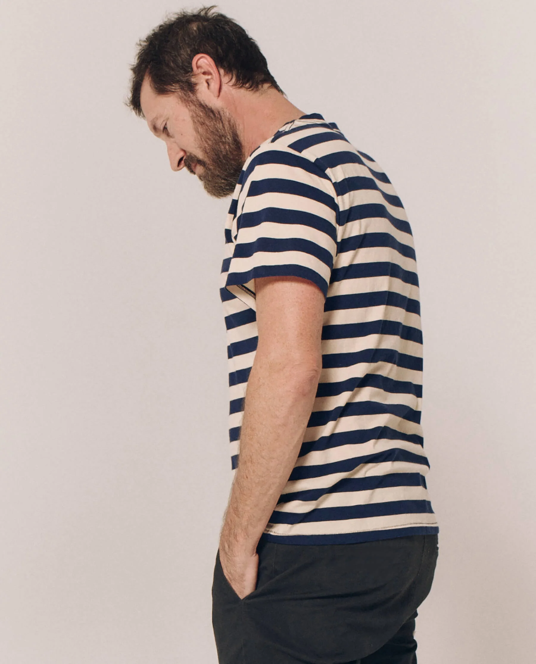 The Men's Slim Tee. -- Navy and Cream Scholar Stripe - Image 3