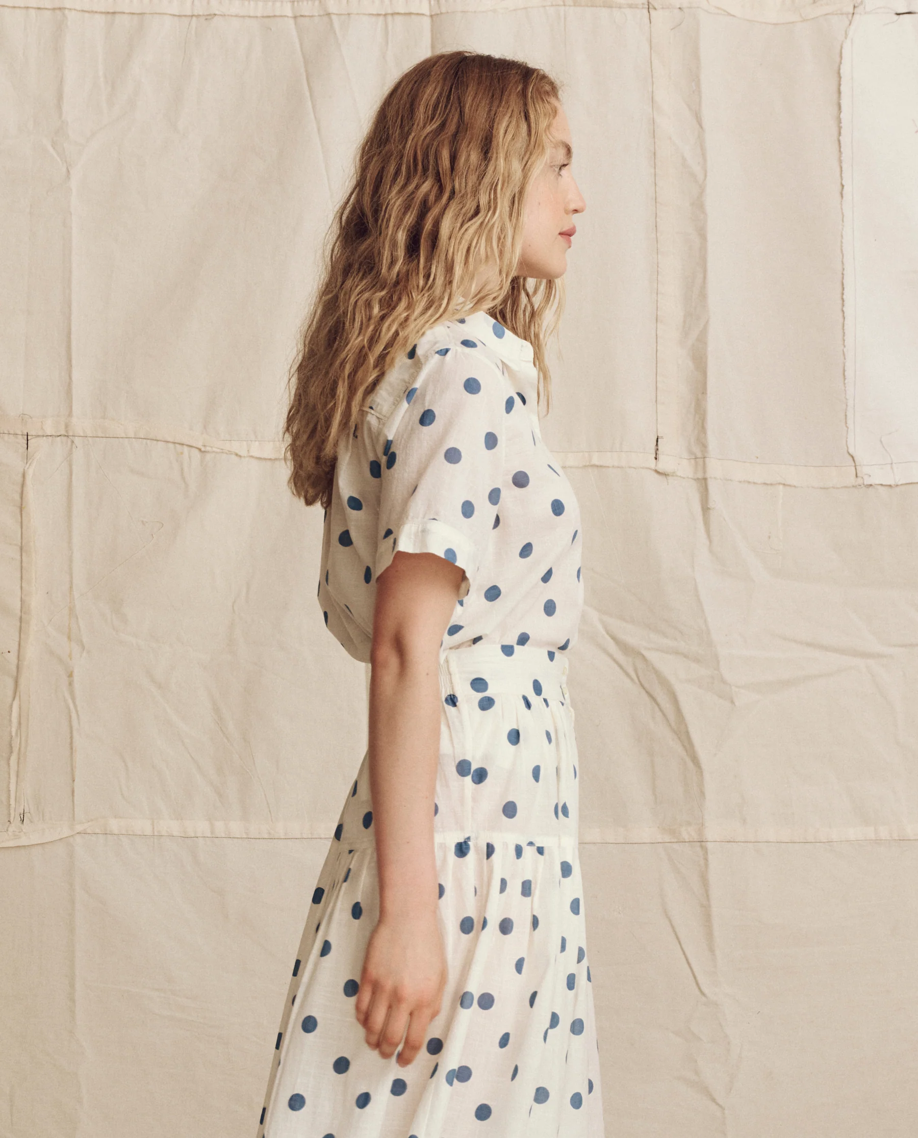 The Messenger Top. -- Cream with Blue Polka Dots - Image 3