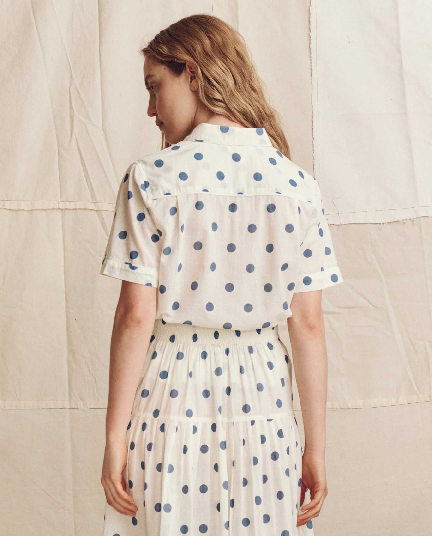The Messenger Top. -- Cream with Blue Polka Dots - Image 4